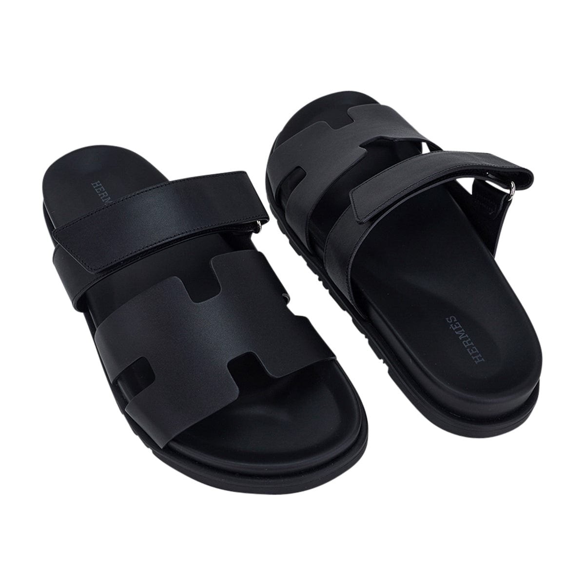 Hermes Chypre Sandal Mens Green Suede Black H Logo Slide Slip On Flop Flat  44 11