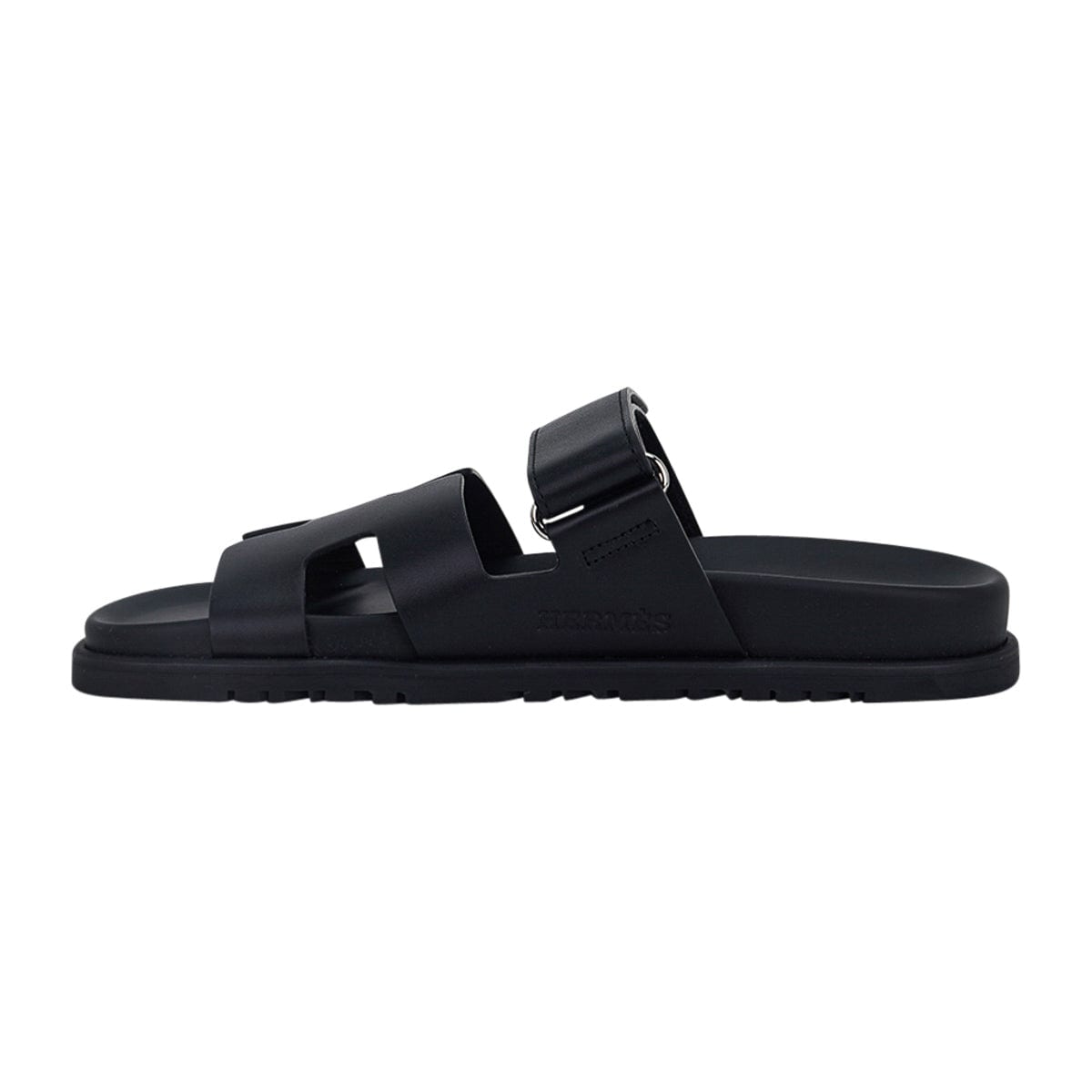 Hermes Chypre Sandal Black Calfskin Women's Shoes 37 / 7