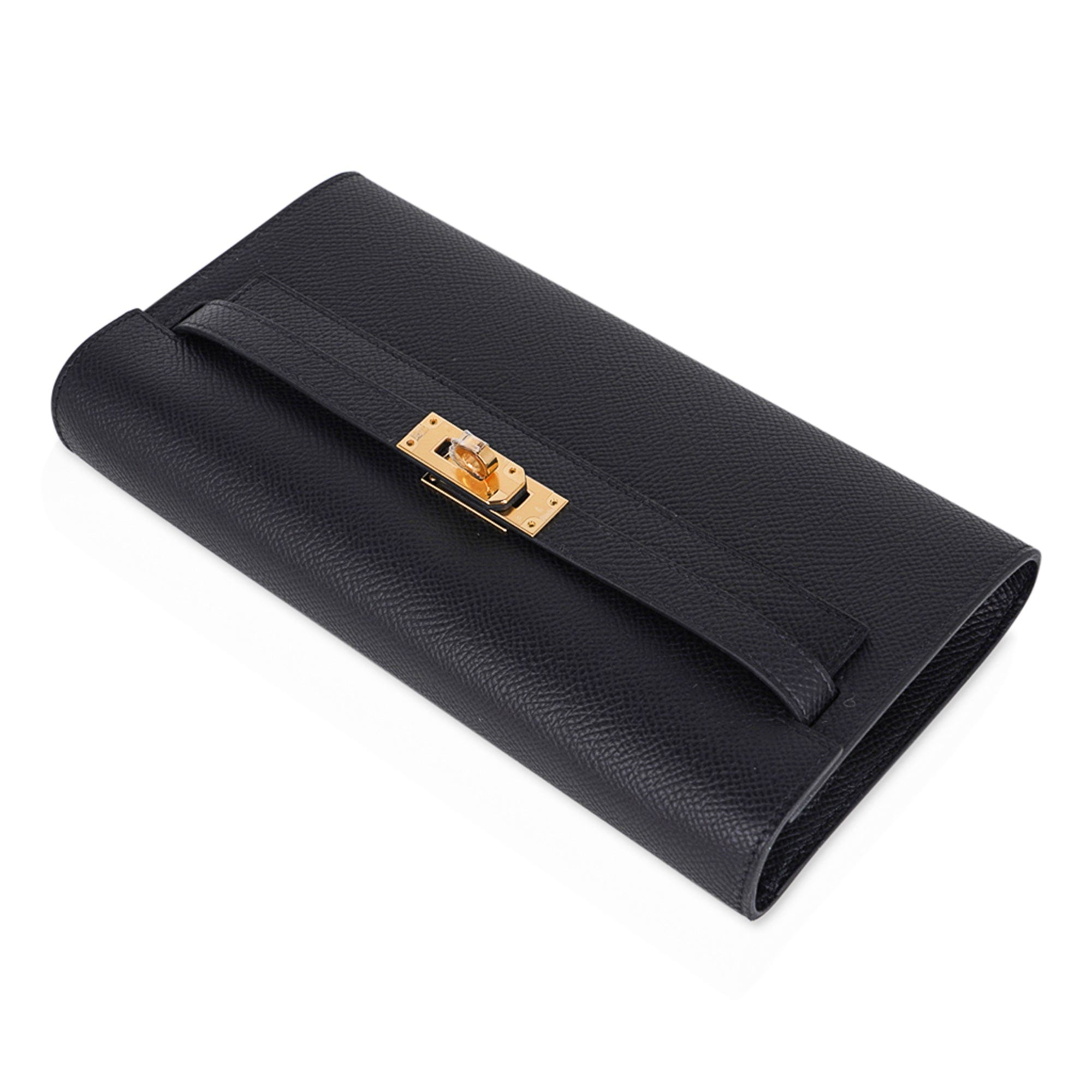 Kelly Wallet to Go Black Veau Epsom Gold Plated B Stamp