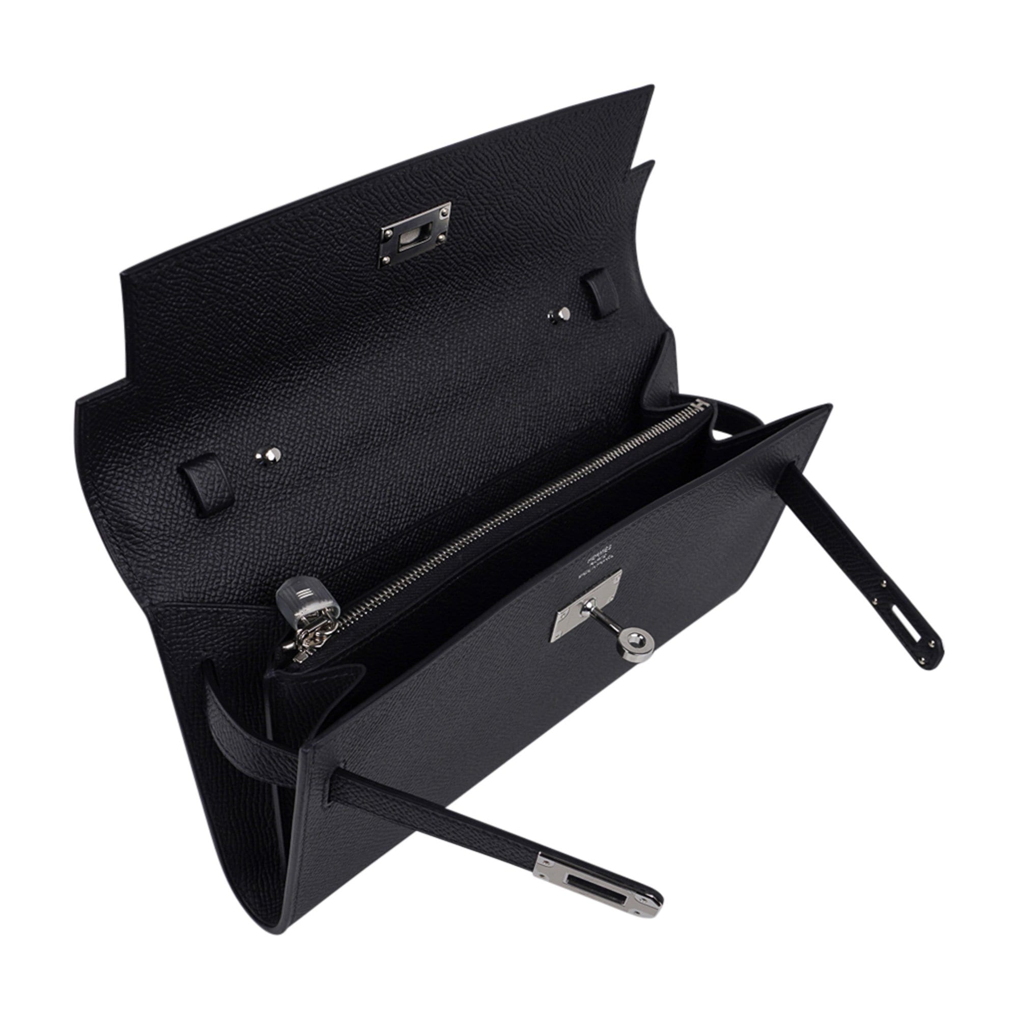 Hermes Kelly Depeche Bag 25cm Black Pochette Epsom Palladium Hardware