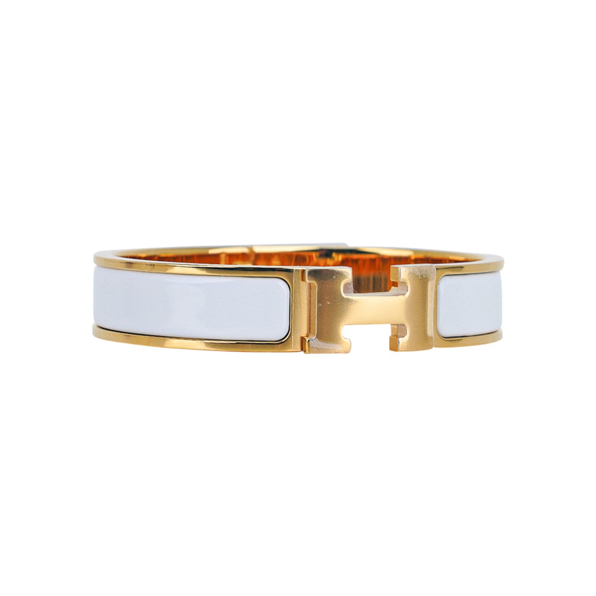 Hermes White Clic Clac H Narrow Enamel Bracelet Gold PM