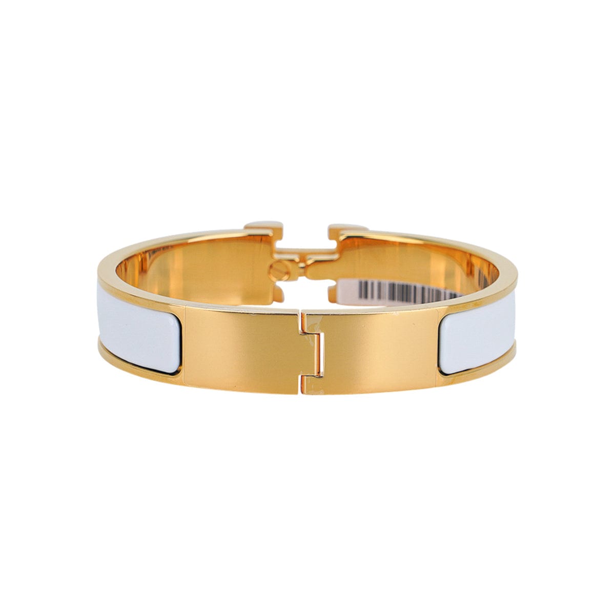 Hermès Clic Clac H Narrow Enamel Bracelet White Rose Gold Hardware, PM / White