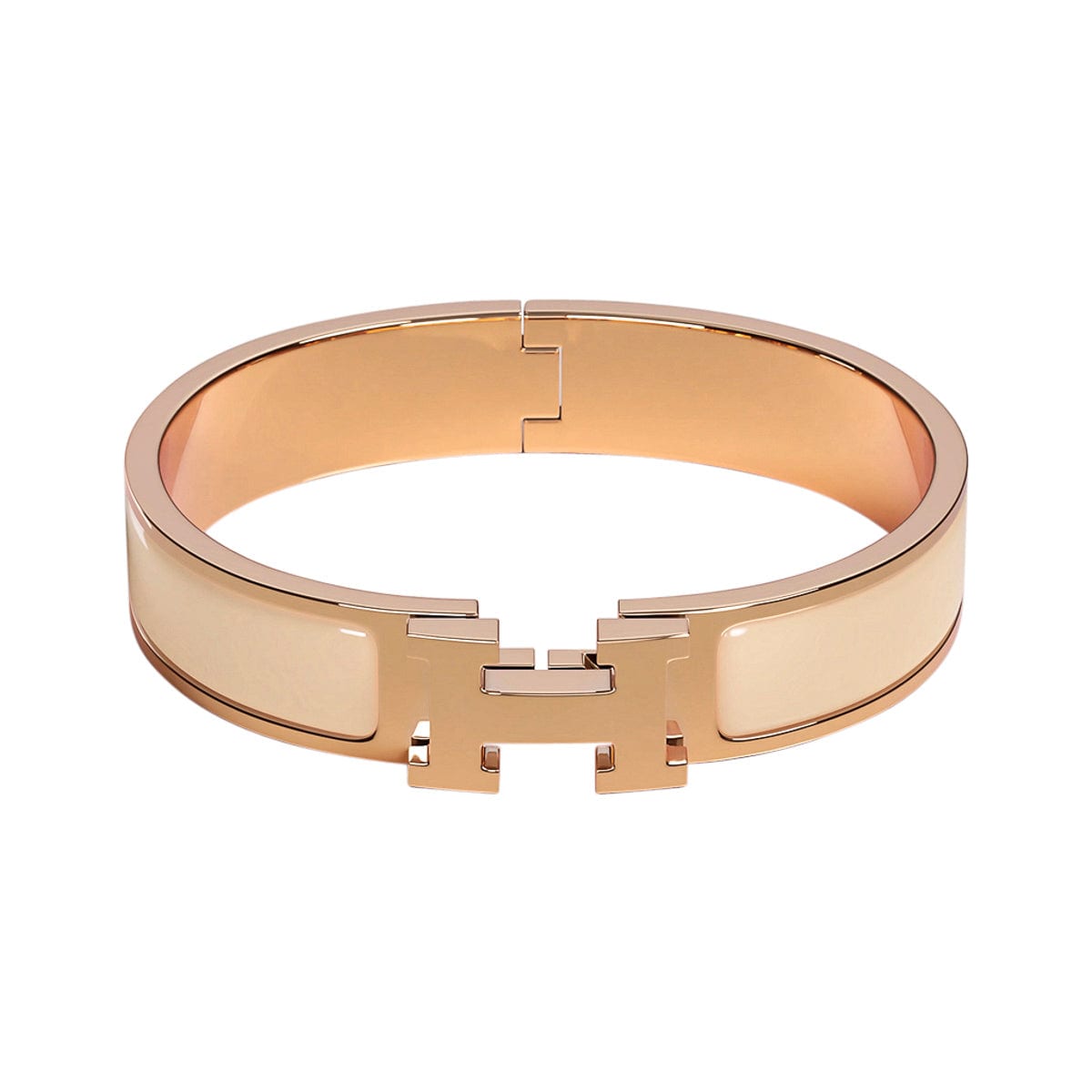 Hermes Clic H Bracelet Creme Enamel with Rose Gold Size Small
