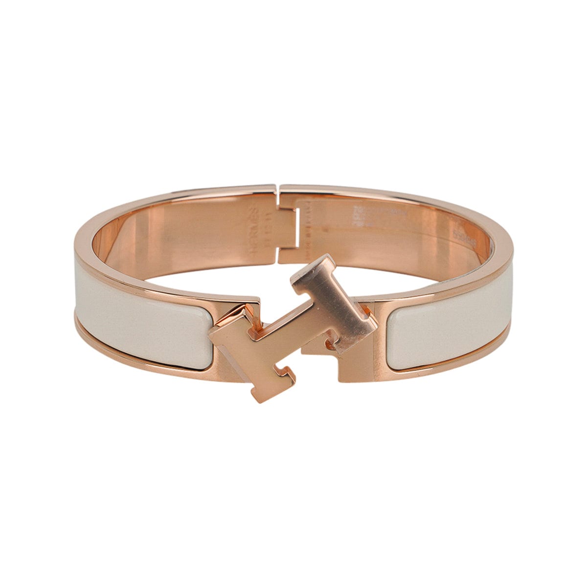 Hermes Clic H Bracelet Creme Enamel with Rose Gold Size Small