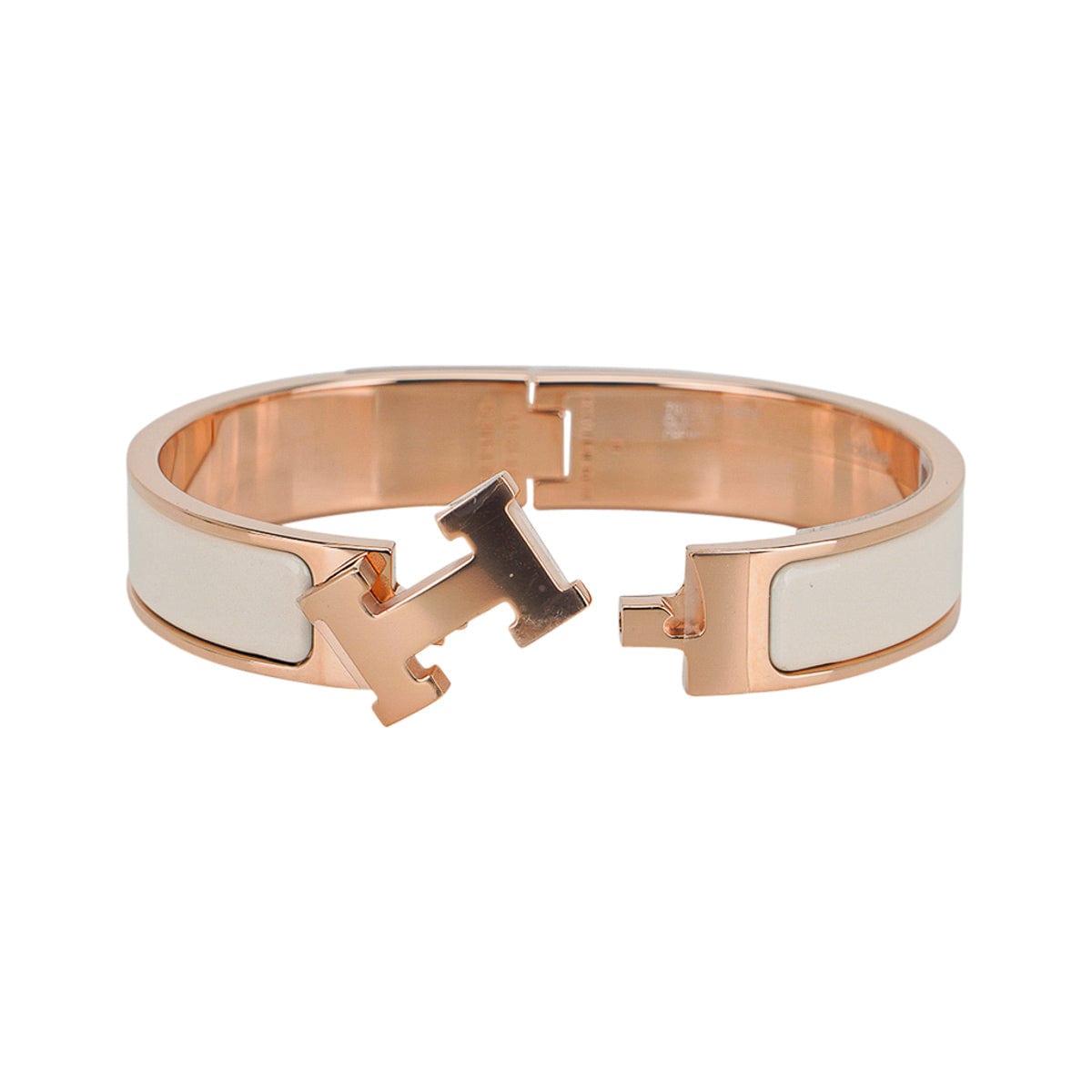 Hermès Clic Clac H Narrow Black Enamel Bracelet Rose Gold Hardware