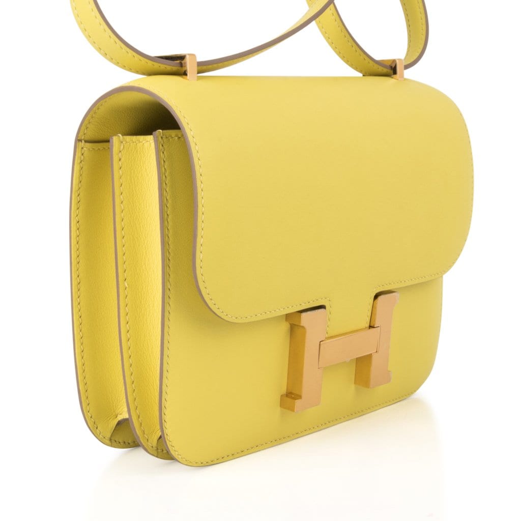 Auth HERMES Bleu France Gold Hardware Mini Constance 18 19 Bag Handbag  Swift
