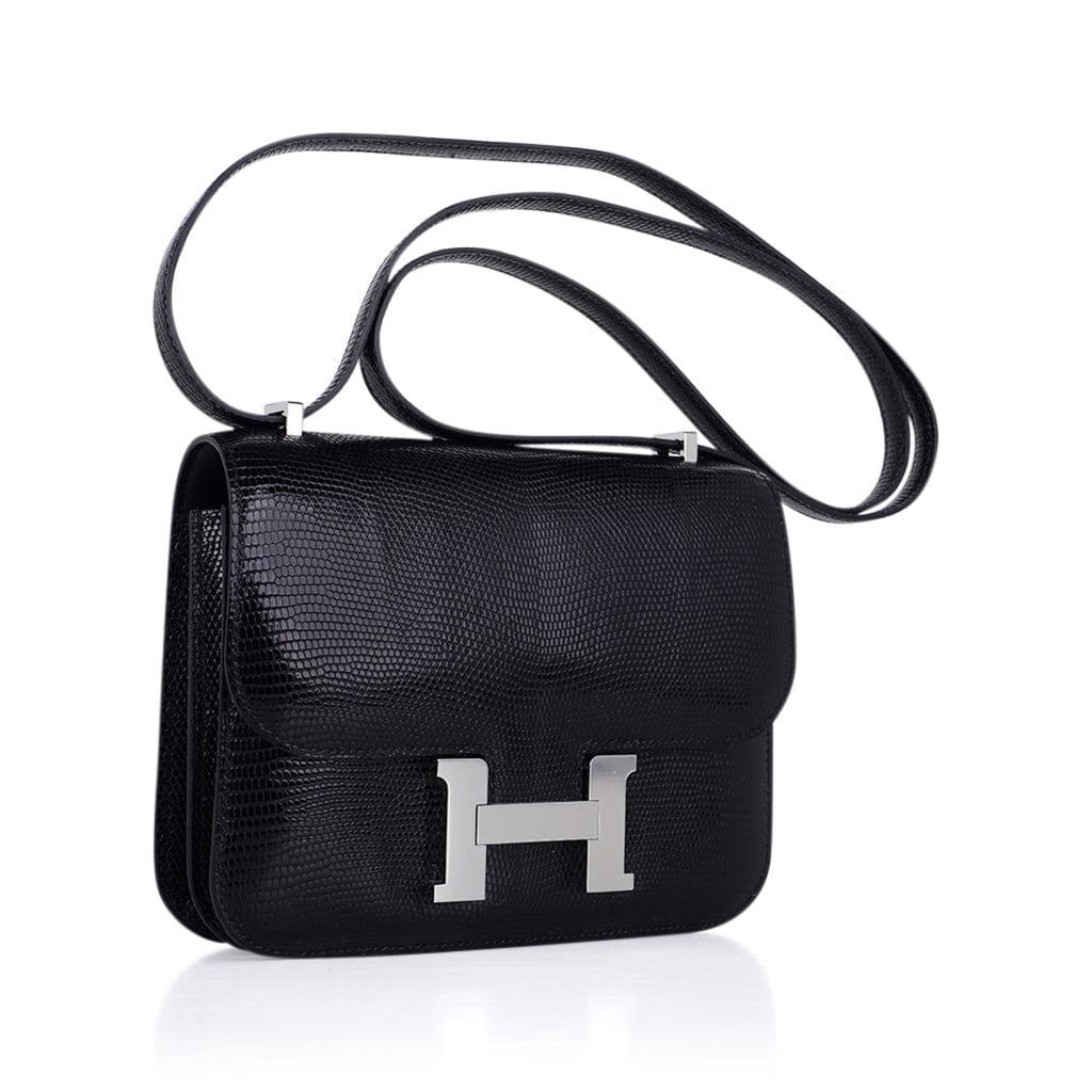 Hermes Vintage Black Lizard Shoulder Bag - Vintage Lux