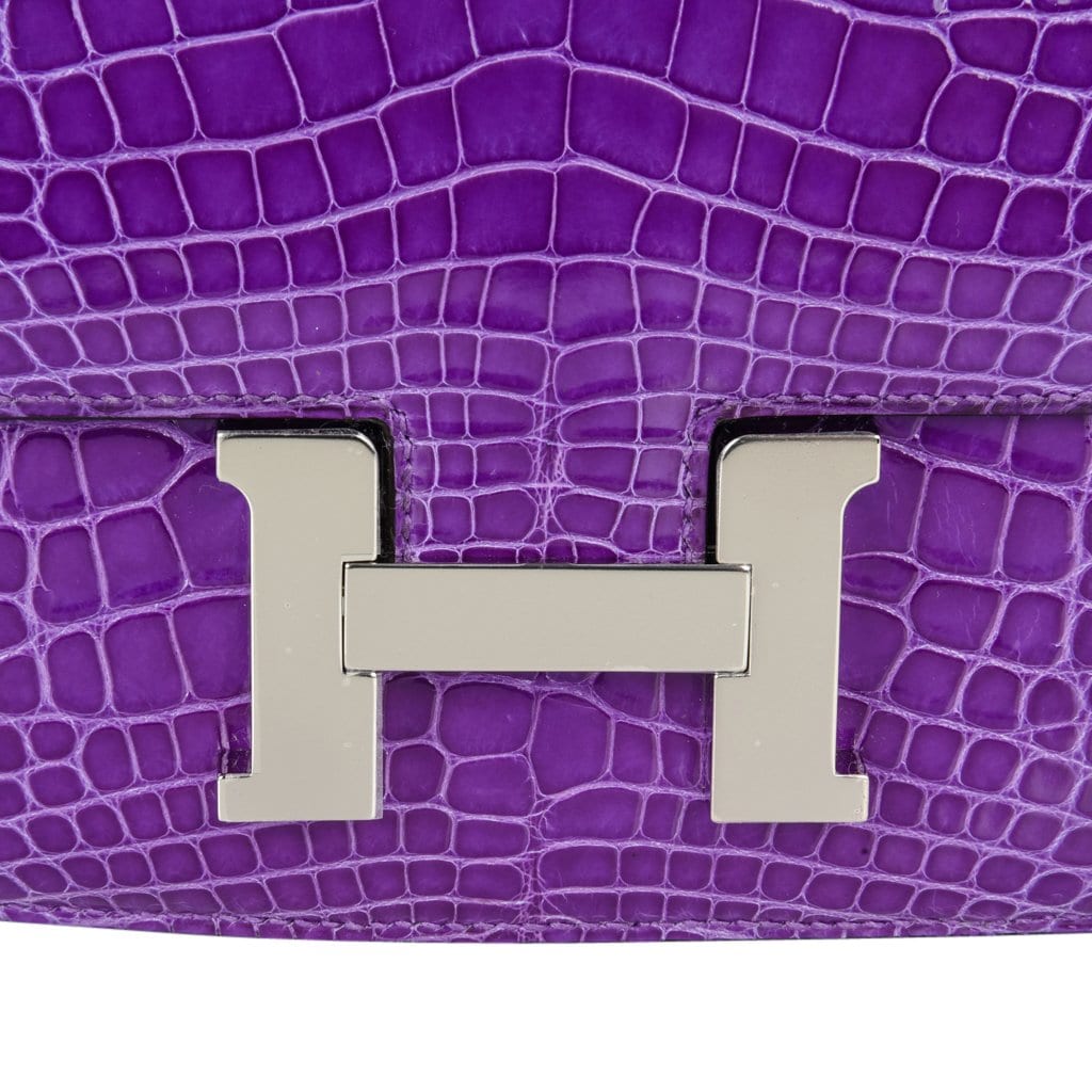 Hermès Constance 18 Alligator Ultra Violet Bag - Palladium