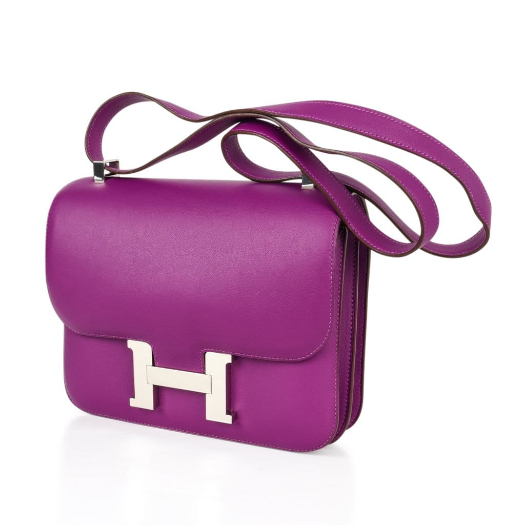 Hermes GHW Constance 24 Shoulder Bag Evercolor Leather Anemone