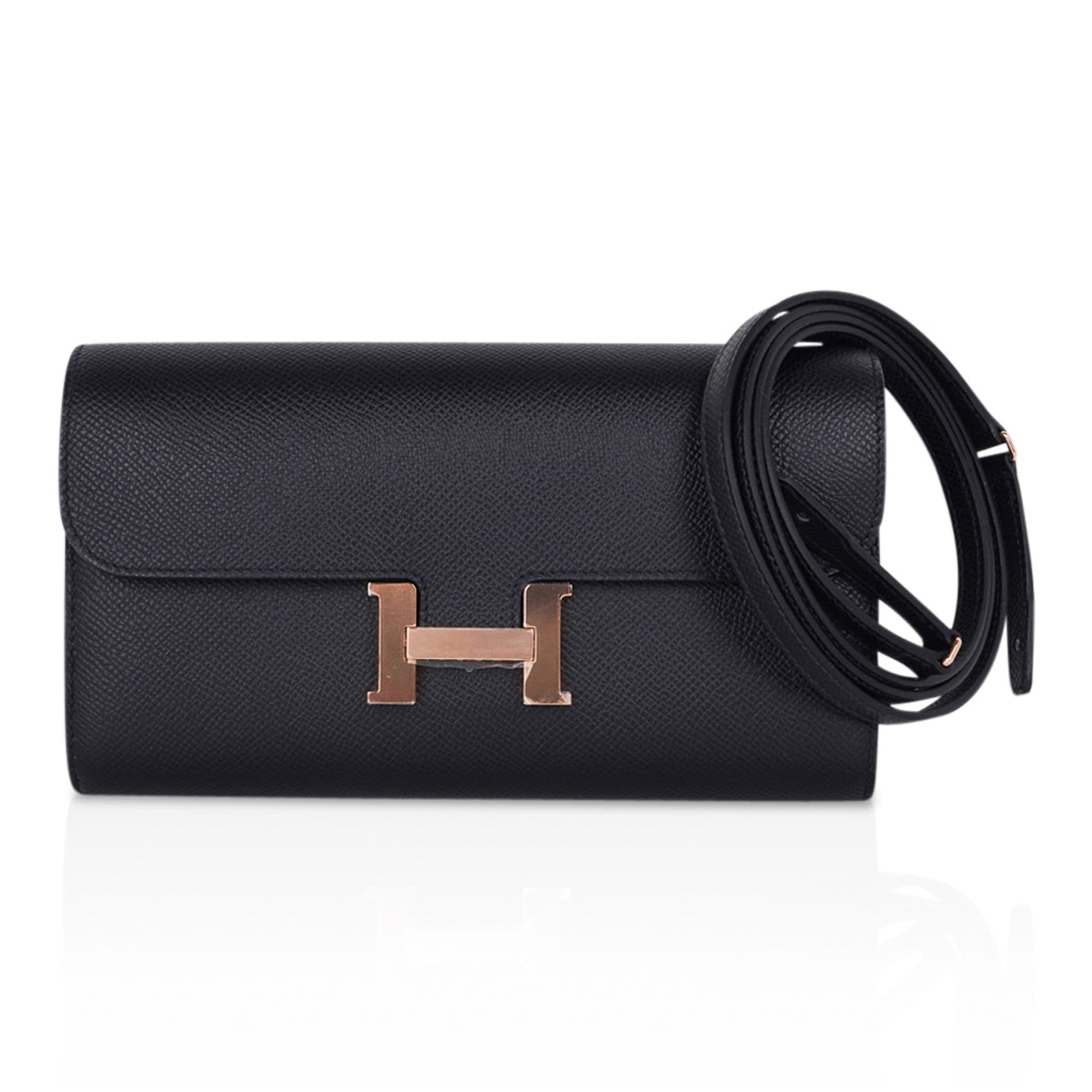 Hermes Constance Compact Wallet with Chain Togo Leather Palladium