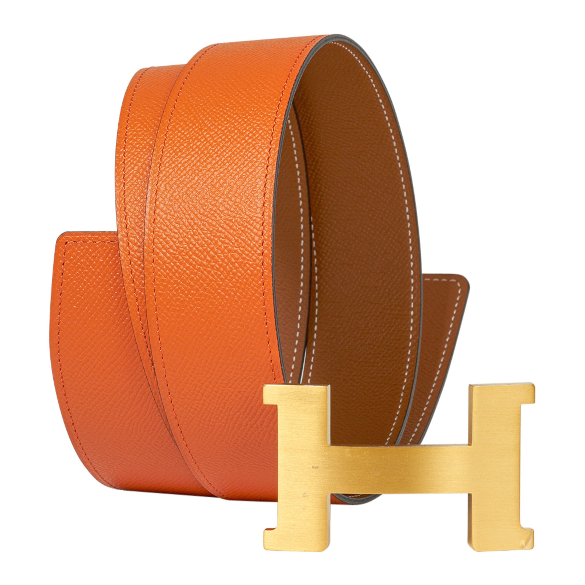 Hermes 42mm Constance Belt Orange / Gold Brushed Gold Buckle 100 New w –  Mightychic