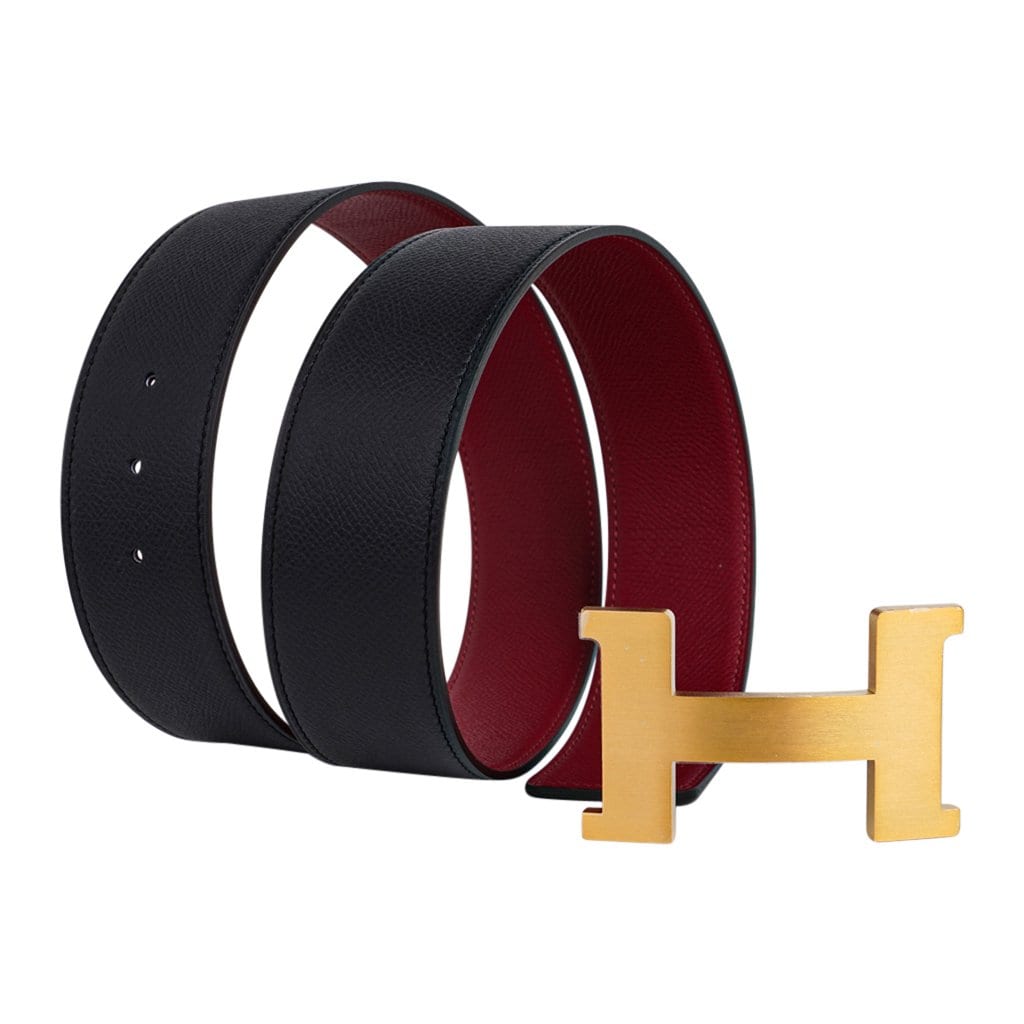 Hermes Belt Constance 42mm Black and Rouge Brushed Gold Buckle 70 New –  Mightychic