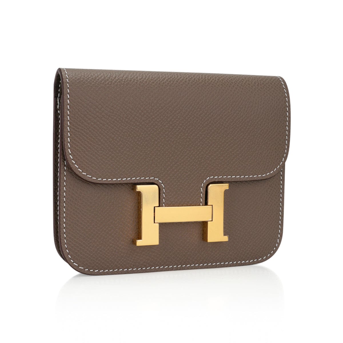 Hermes Constance Compact Wallet Epsom Leather Gold Hardware In Brown