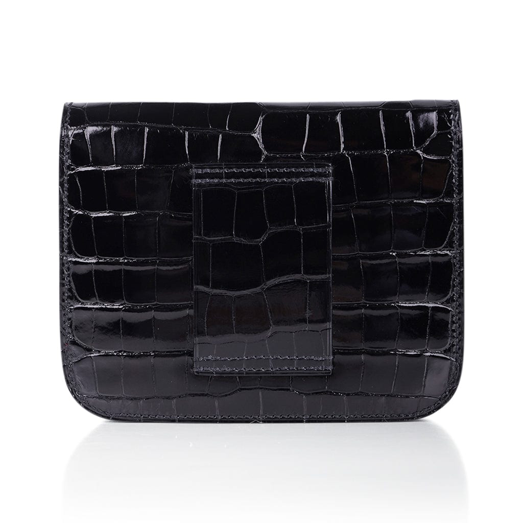 Hermes Constance Slim Wallet Black Alligator Waist Belt Bag Palladium Hardware