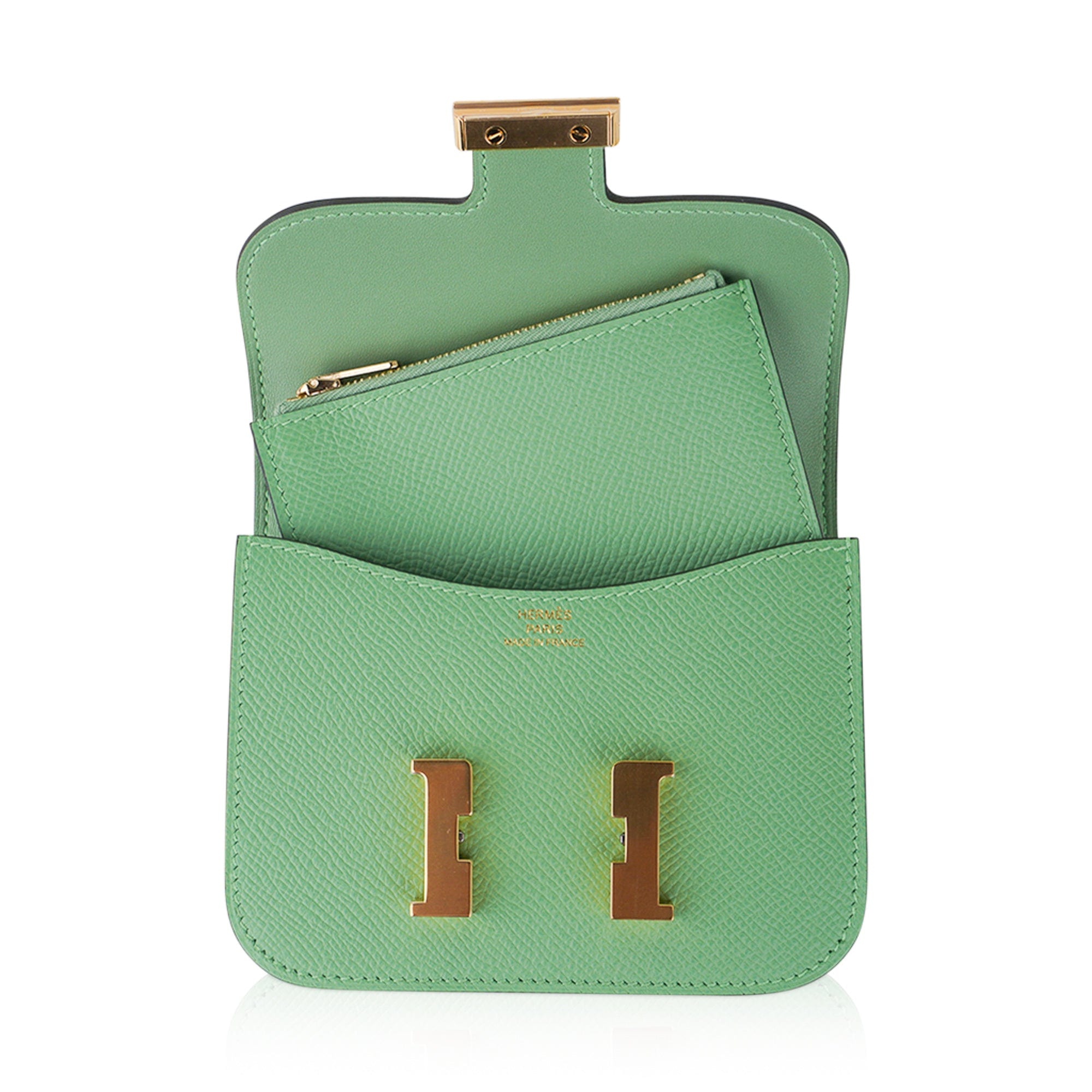 Hermes Constance Slim Wallet Vert Criquet Waist Belt Bag Gold Hardware –  Mightychic