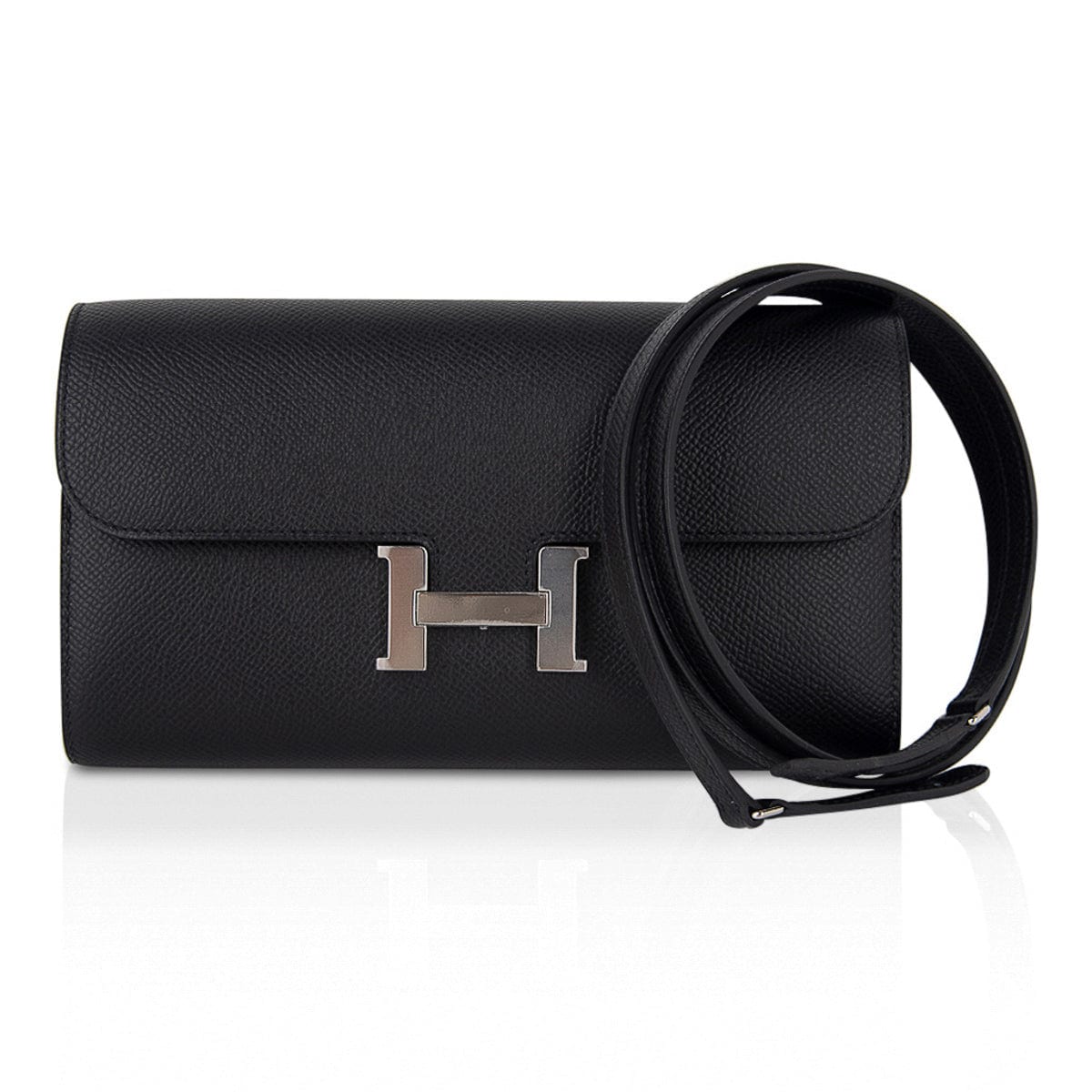 Hermes Constance Long To Go Wallet Black Epsom with Palladium Hardware
