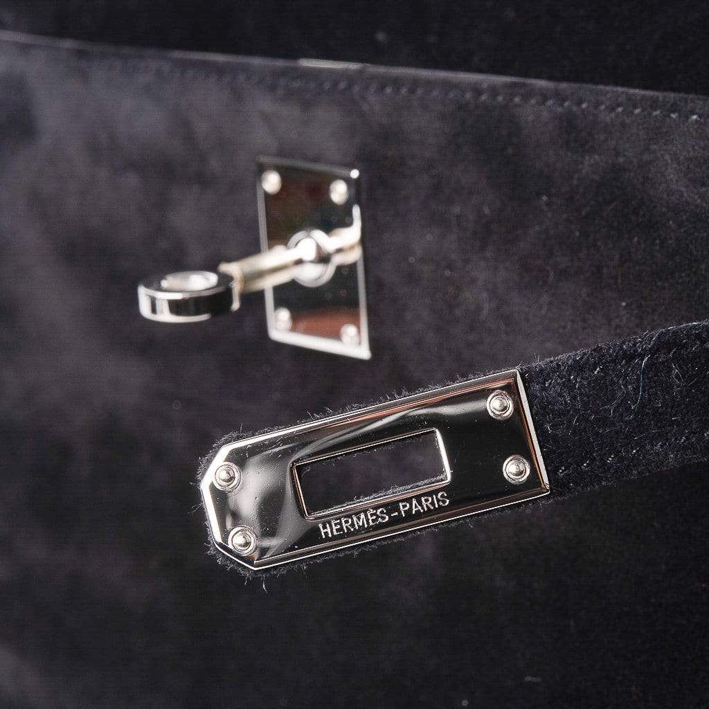 Hermès Kelly Pochette Black Doblis Suede Bag
