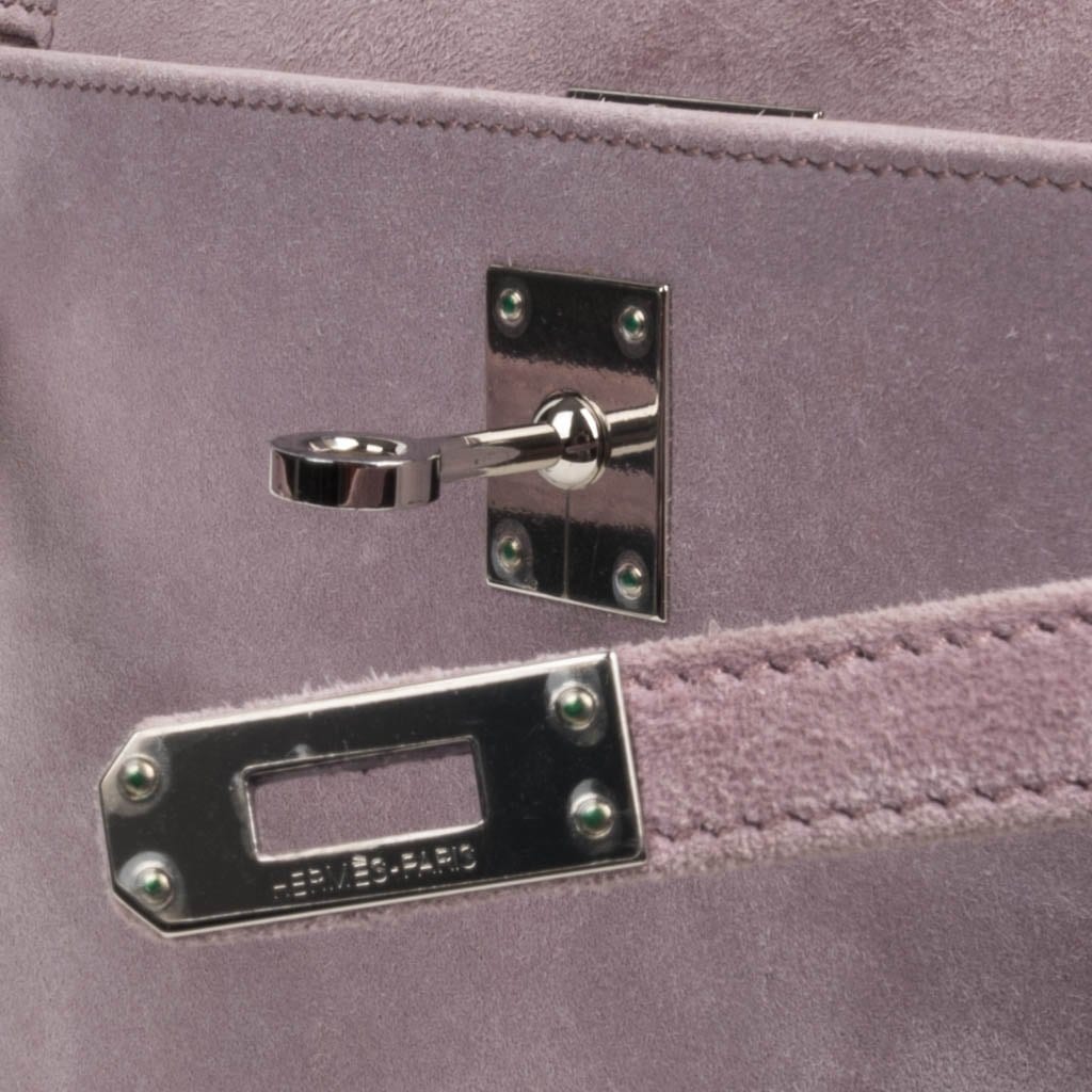 Hermès Kelly Pochette Violet Veau Doblis Suede Palladium Hardware - 20
