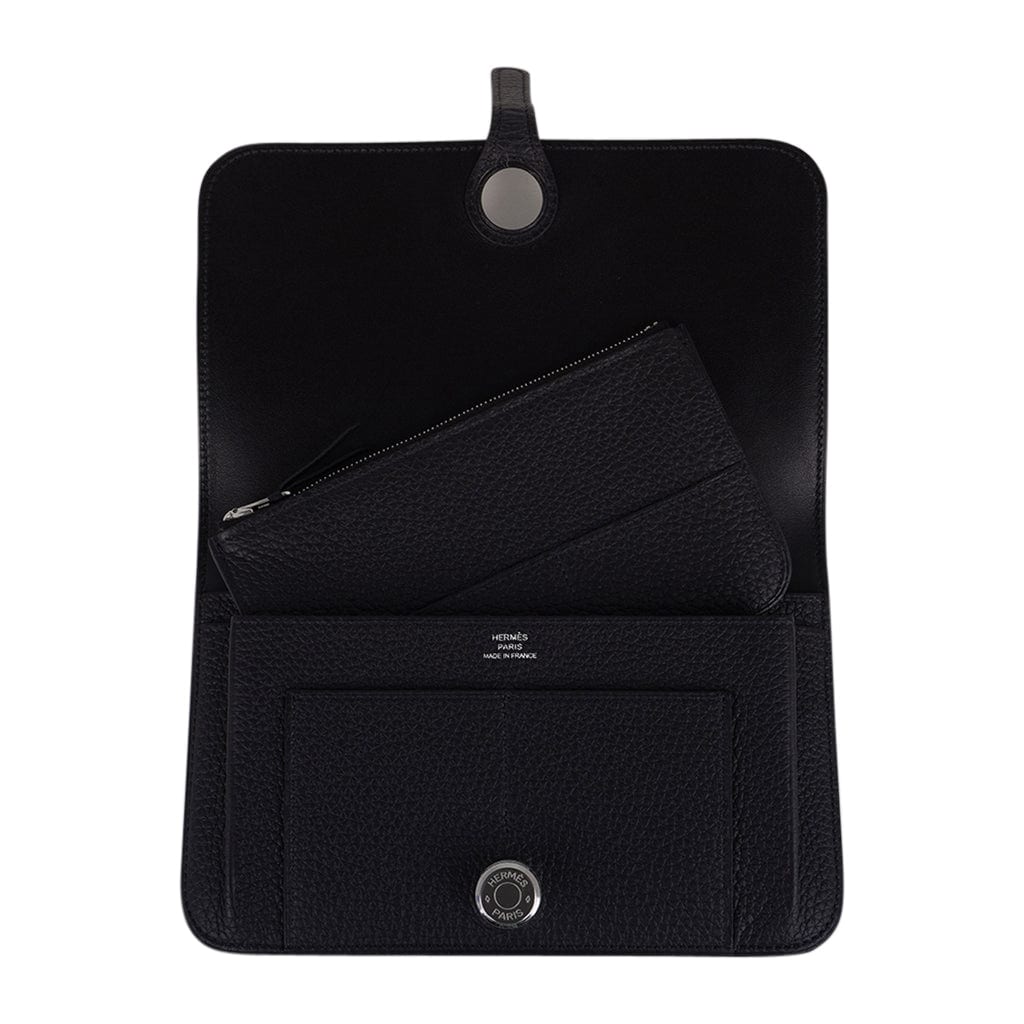 Hermes Dogon Card Holder Togo Leather Palladium Hardware In Black