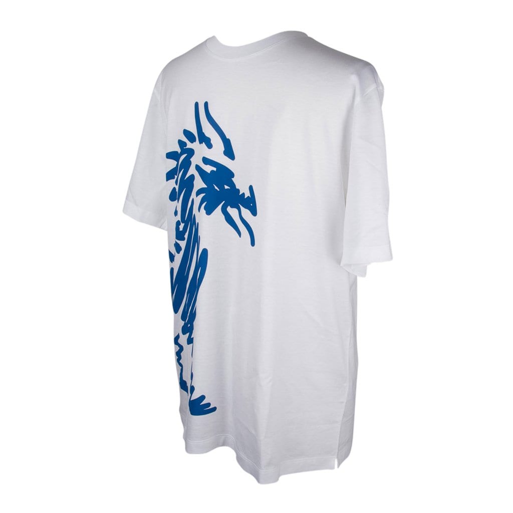 Hermes Men's T-Shirt Blanc w/ Blue Dragon M New w/ Box