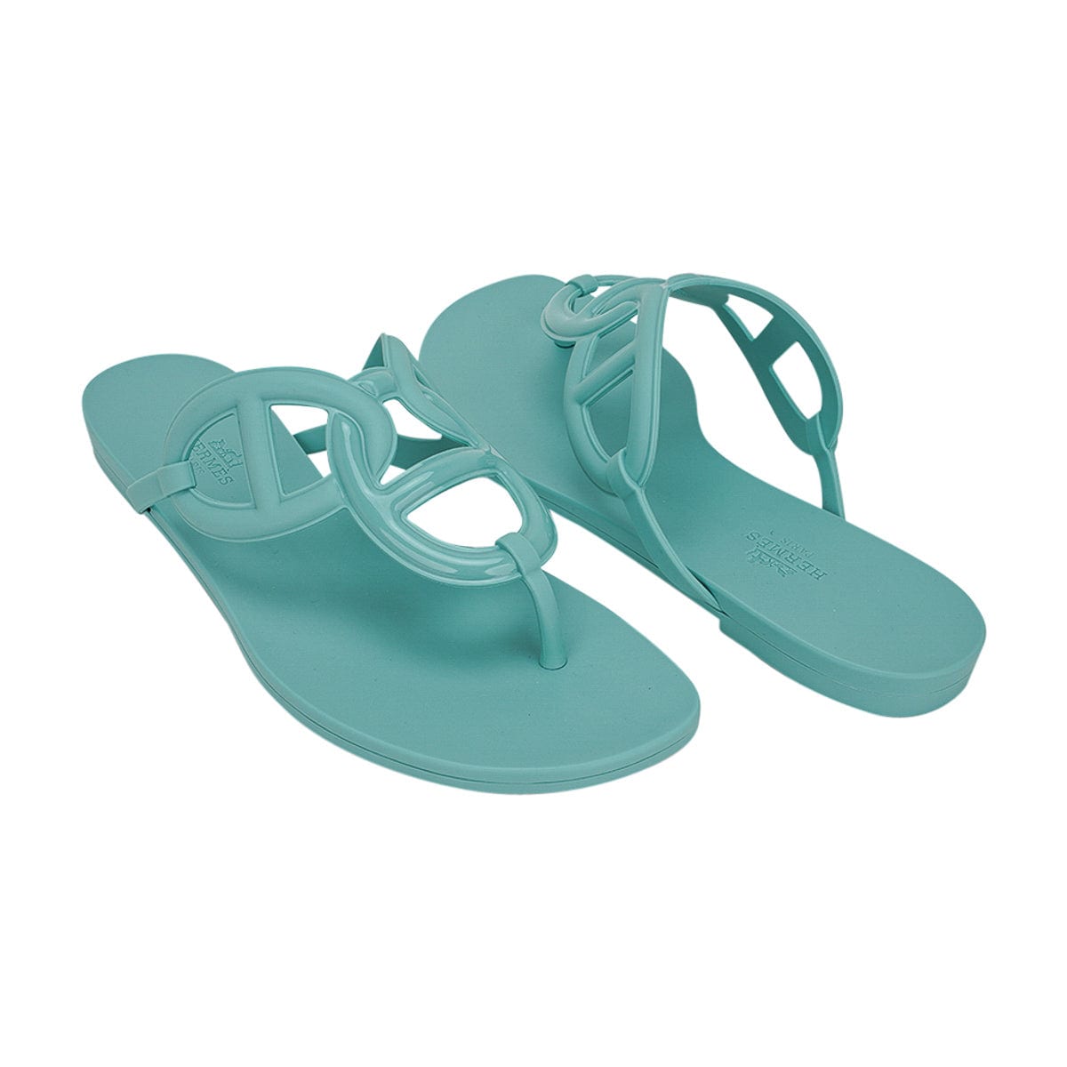 Hermes, Shoes, New Hermes Oran Shearling Teddy Sandals In Vert Deau Sea  Green Size 38