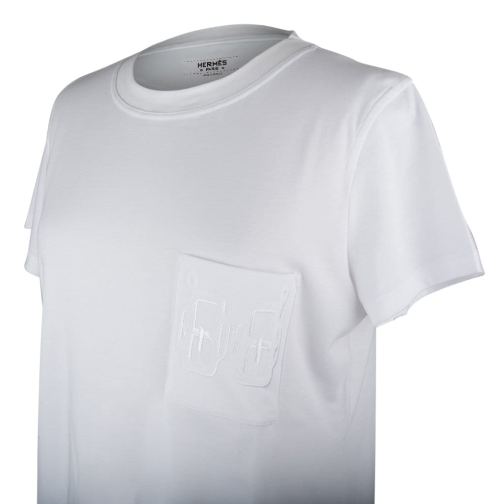 Hermes T-Shirt Women's White Embroidered Pocket 42 nwt – Mightychic