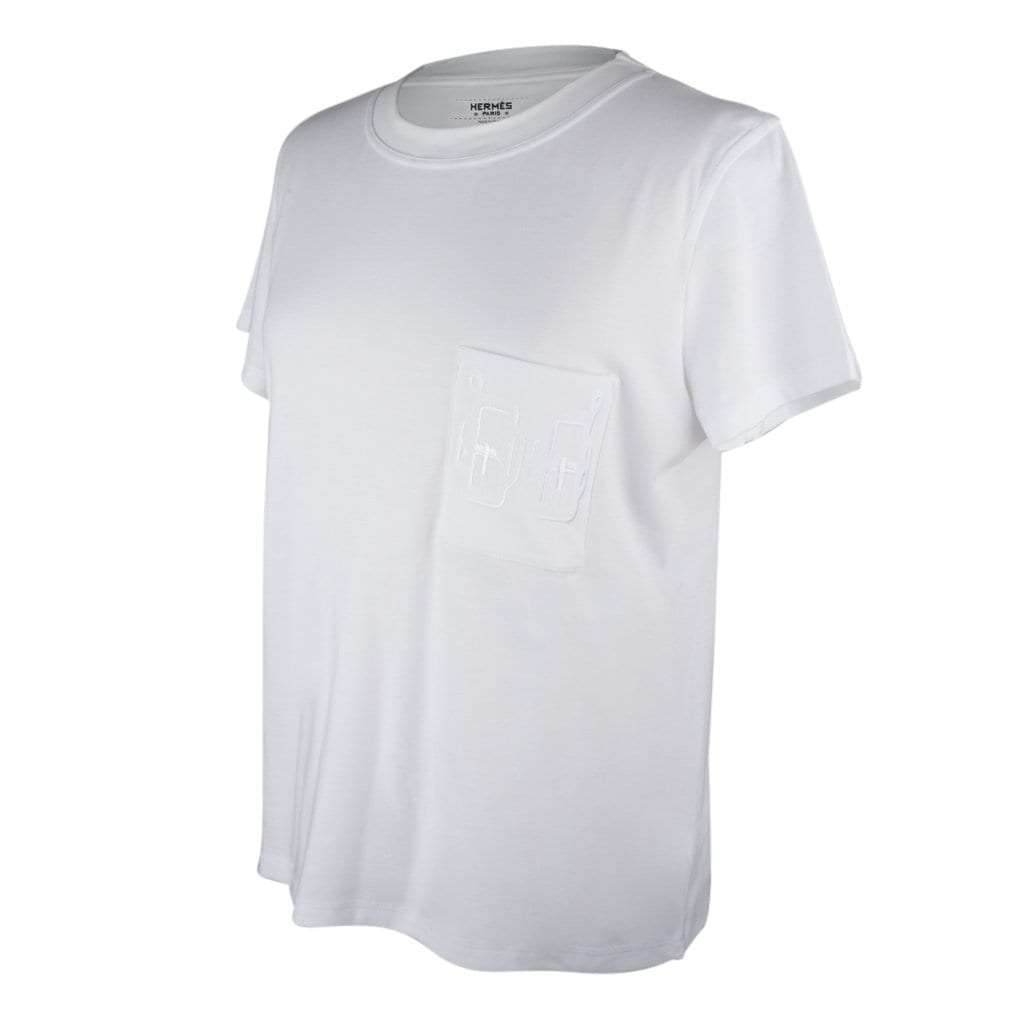 Hermes T-Shirt Women's White Embroidered Pocket 42 nwt - mightychic