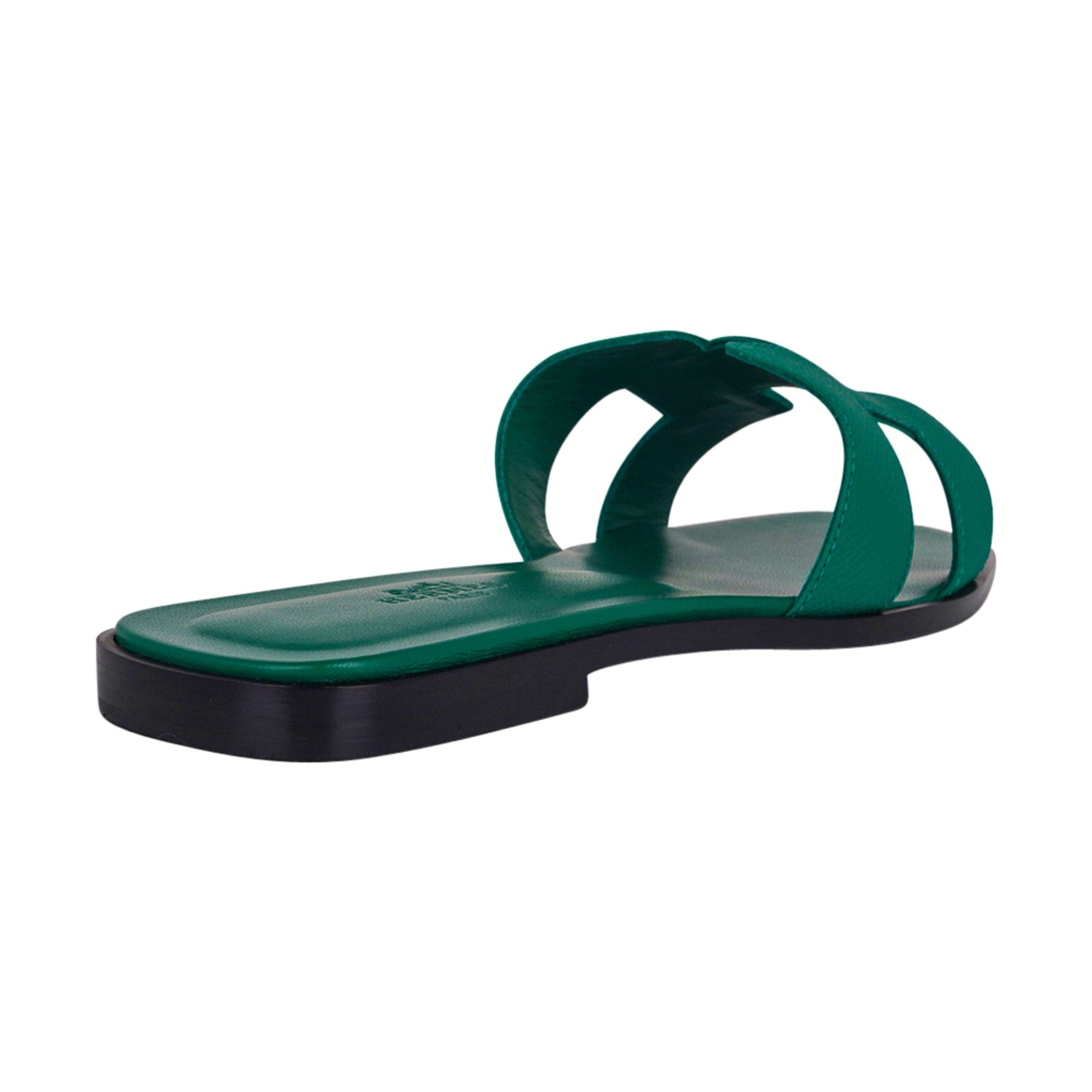 Hermes Emerald Oran Sandal Epsom Leather Flat Shoes 38.5 / 8.5 New