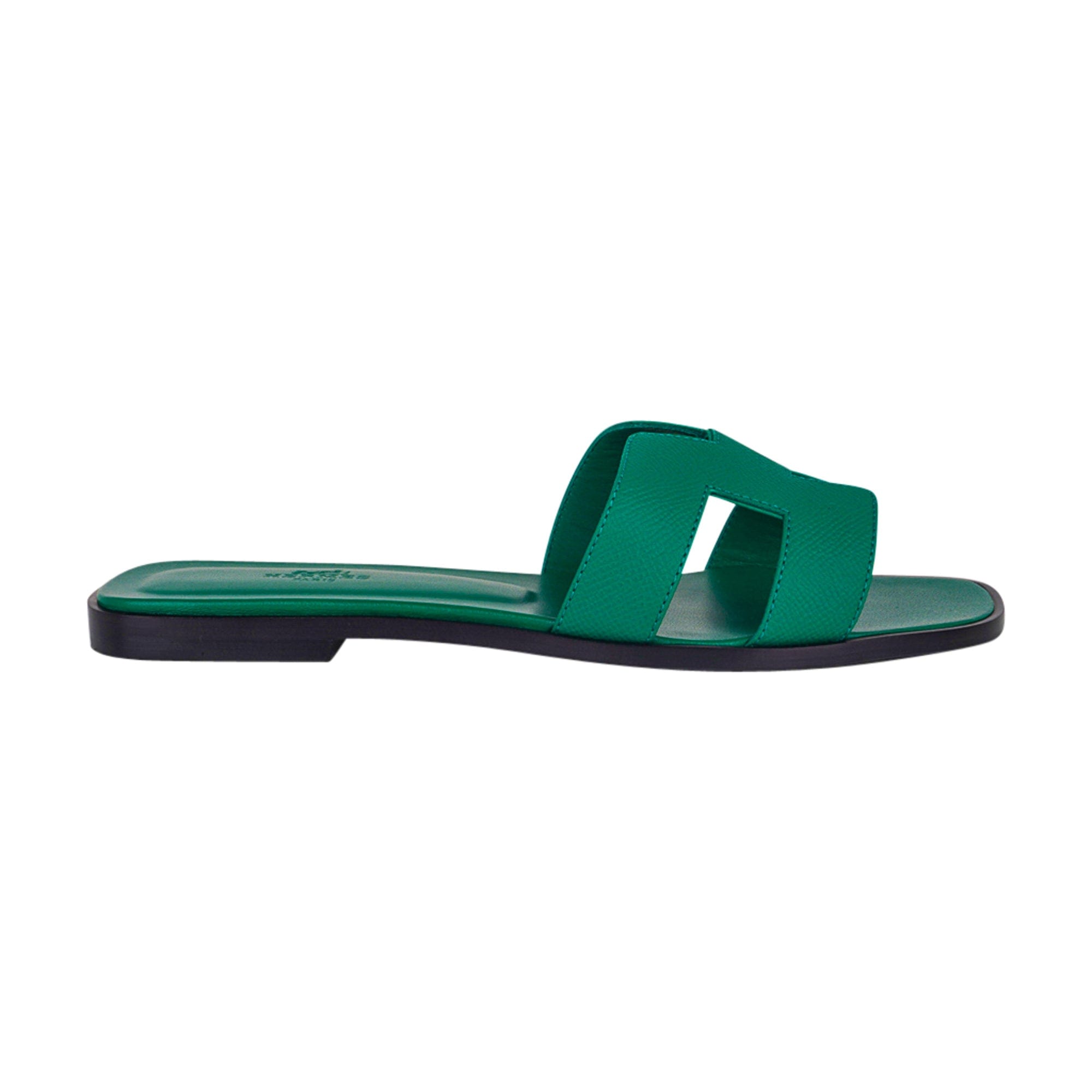 HERMES Oran Flat Sandals Vert Emeraude Lizard 36 *New - Timeless Luxuries