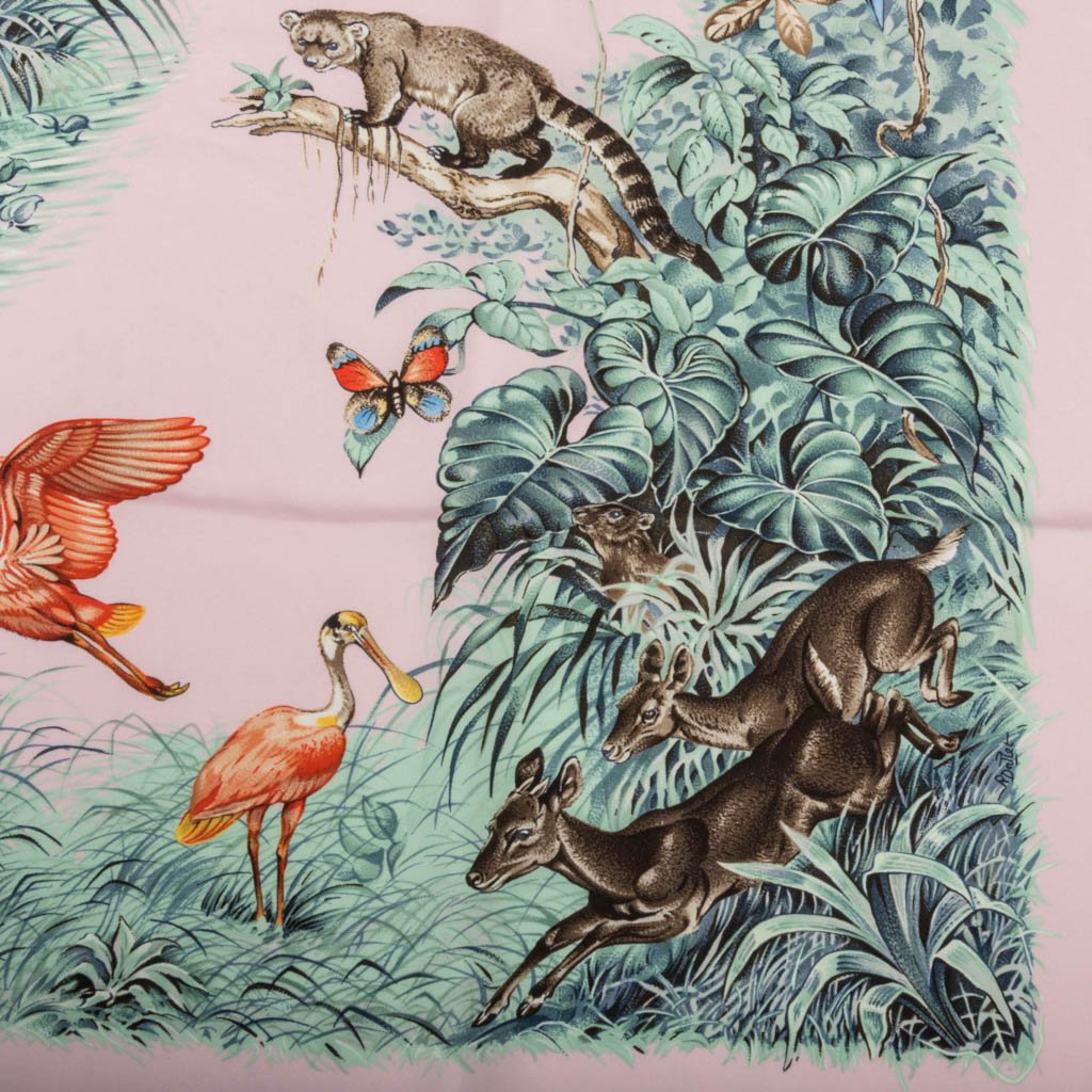Hermes Scarf Equateur Wash Silk Twill Rose Pale Aqua Taupe 90 - mightychic