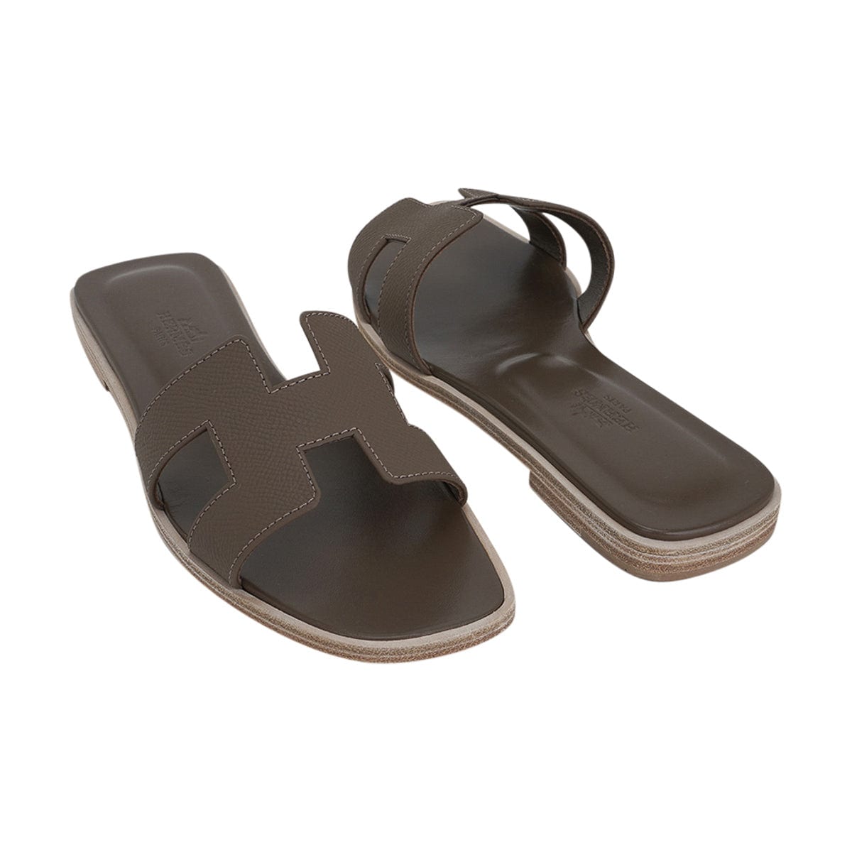 Hermes Oran Slide Sandals, Etoupe, Size 37.5, New in Box WA001