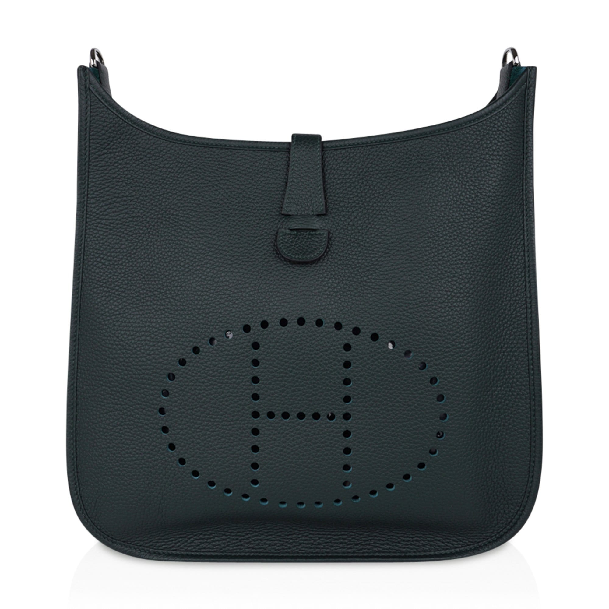 Hermes Bag Evelyne GM Vert Fonce Clemence Palladium Hardware New w/ Box