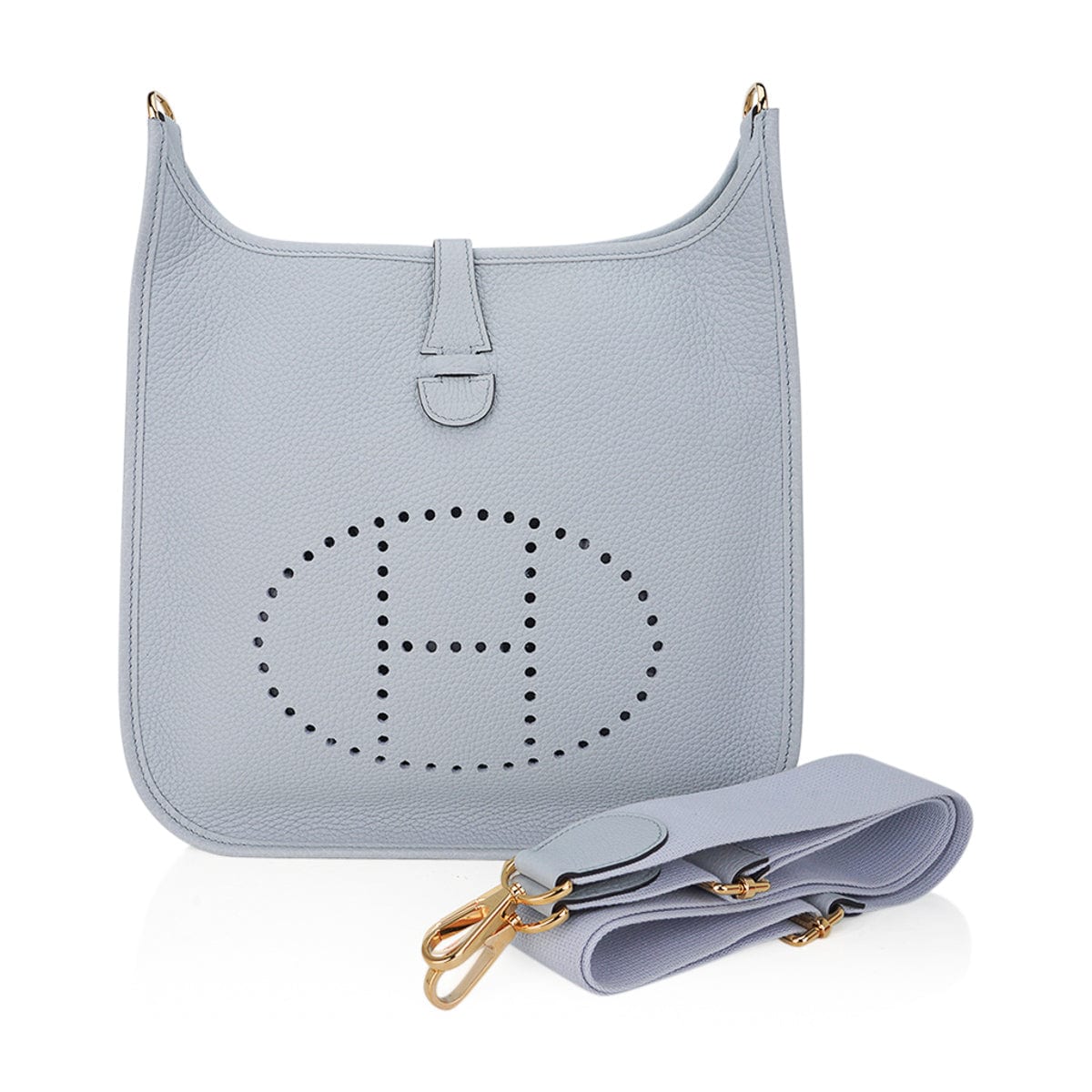 Hermes Evelyne PM Bag Blue Pale Clemence Leather with Gold Hardware