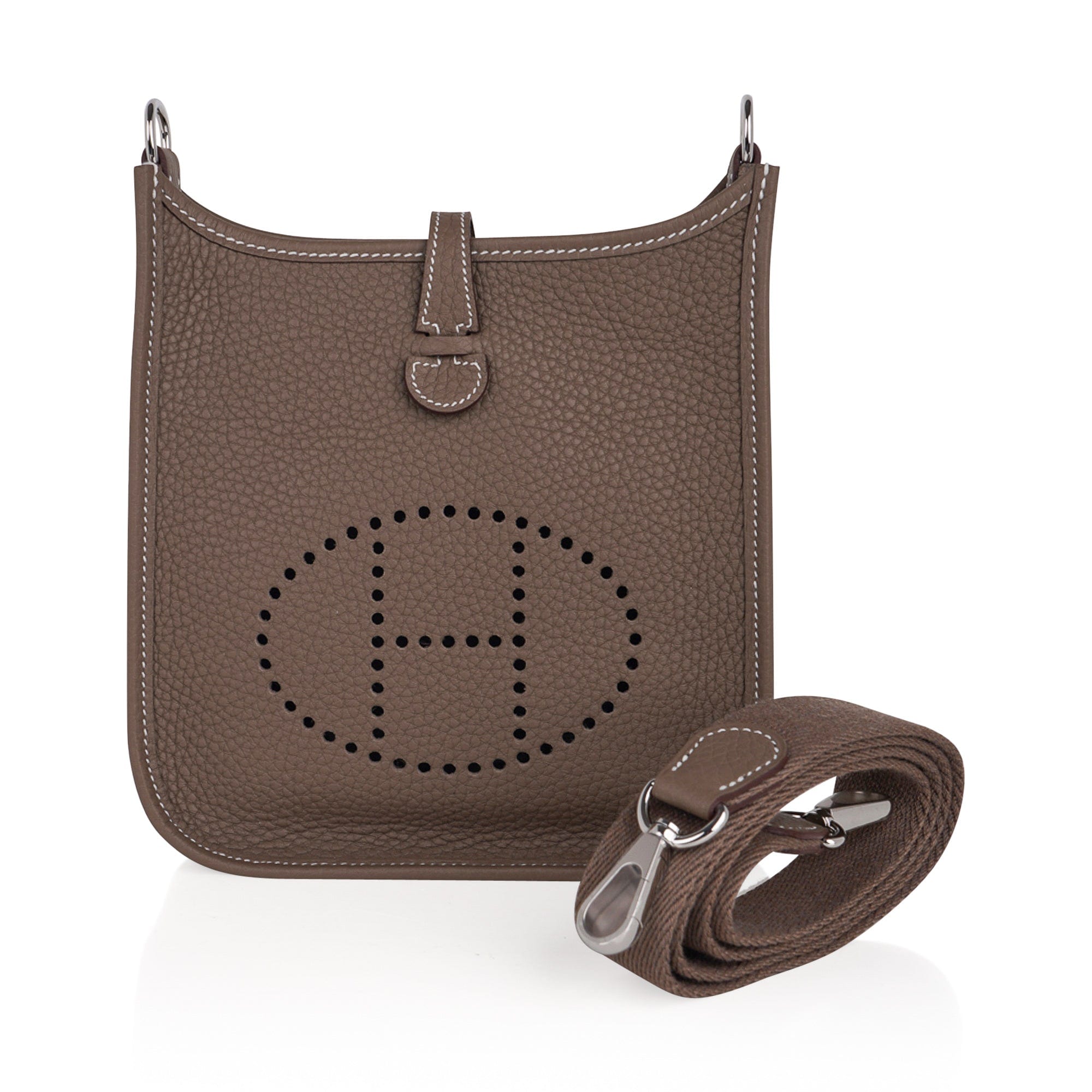 Hermes Mini Evelyne TPM Bag Etoupe Clemence Leather with Palladium Hardware