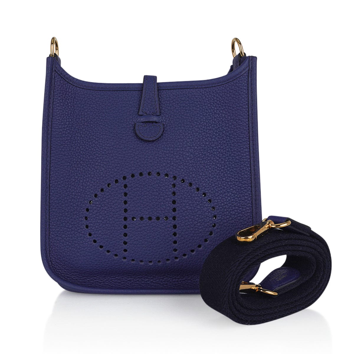 Hermes Mini Evelyne III TPM Bag Blue Sapphire & Blue Indigo with Clemence Leather with Gold Hardware