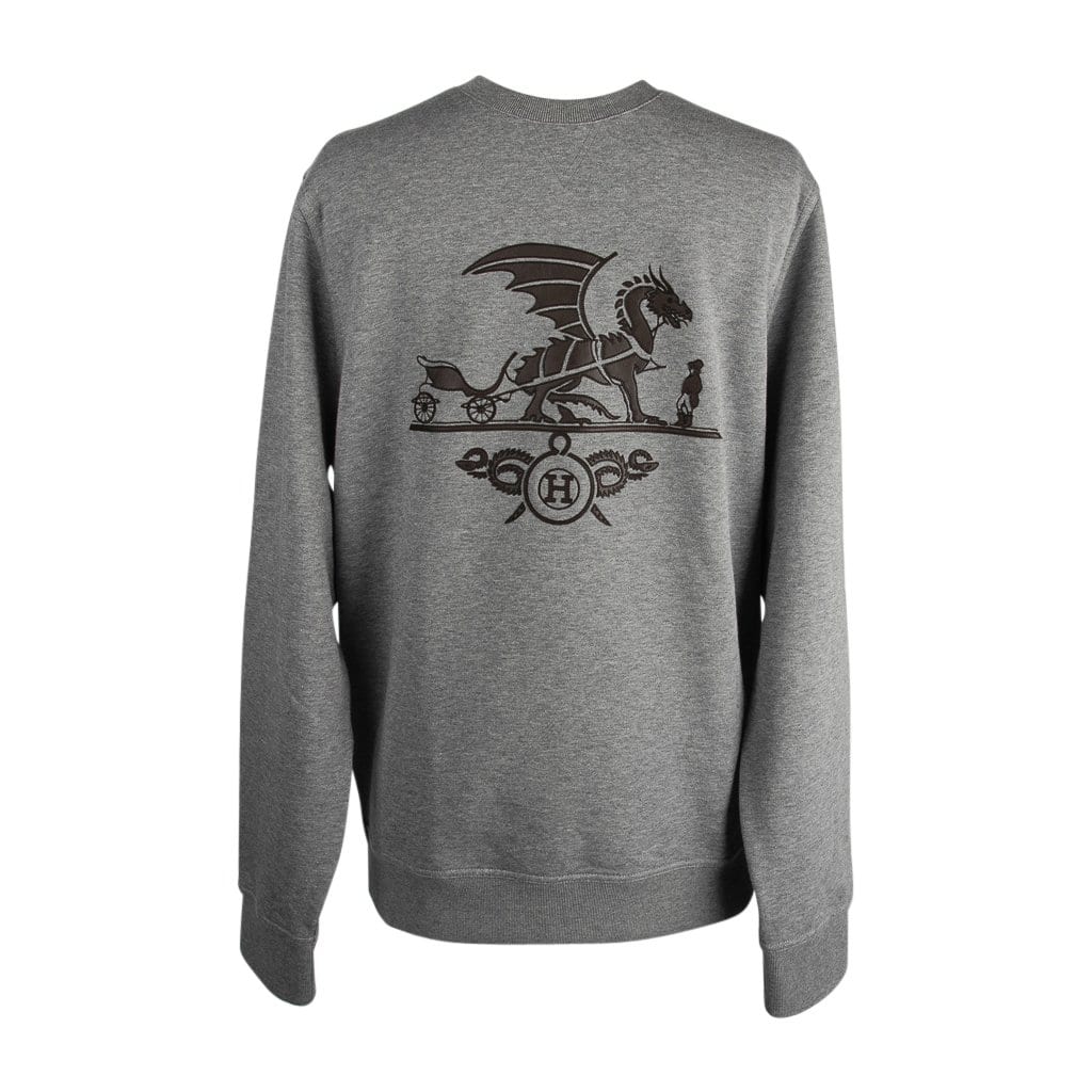Hermes Sweater Ex-Libris Dragon Gris w/ Lambskin Patch Crewneck L