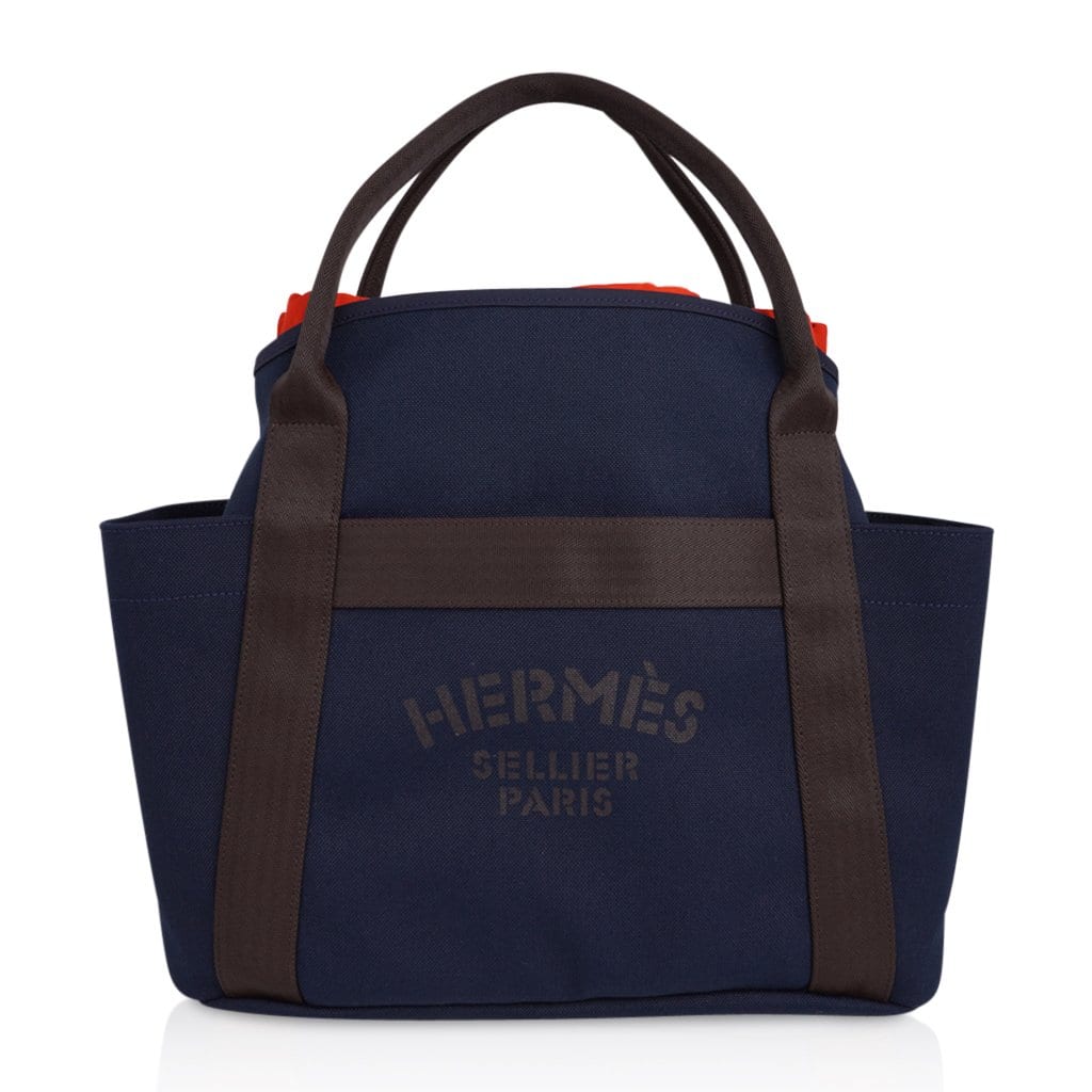 Hermes Tote Sac de Pansage The Grooming Bag Navy / Feu New – Mightychic