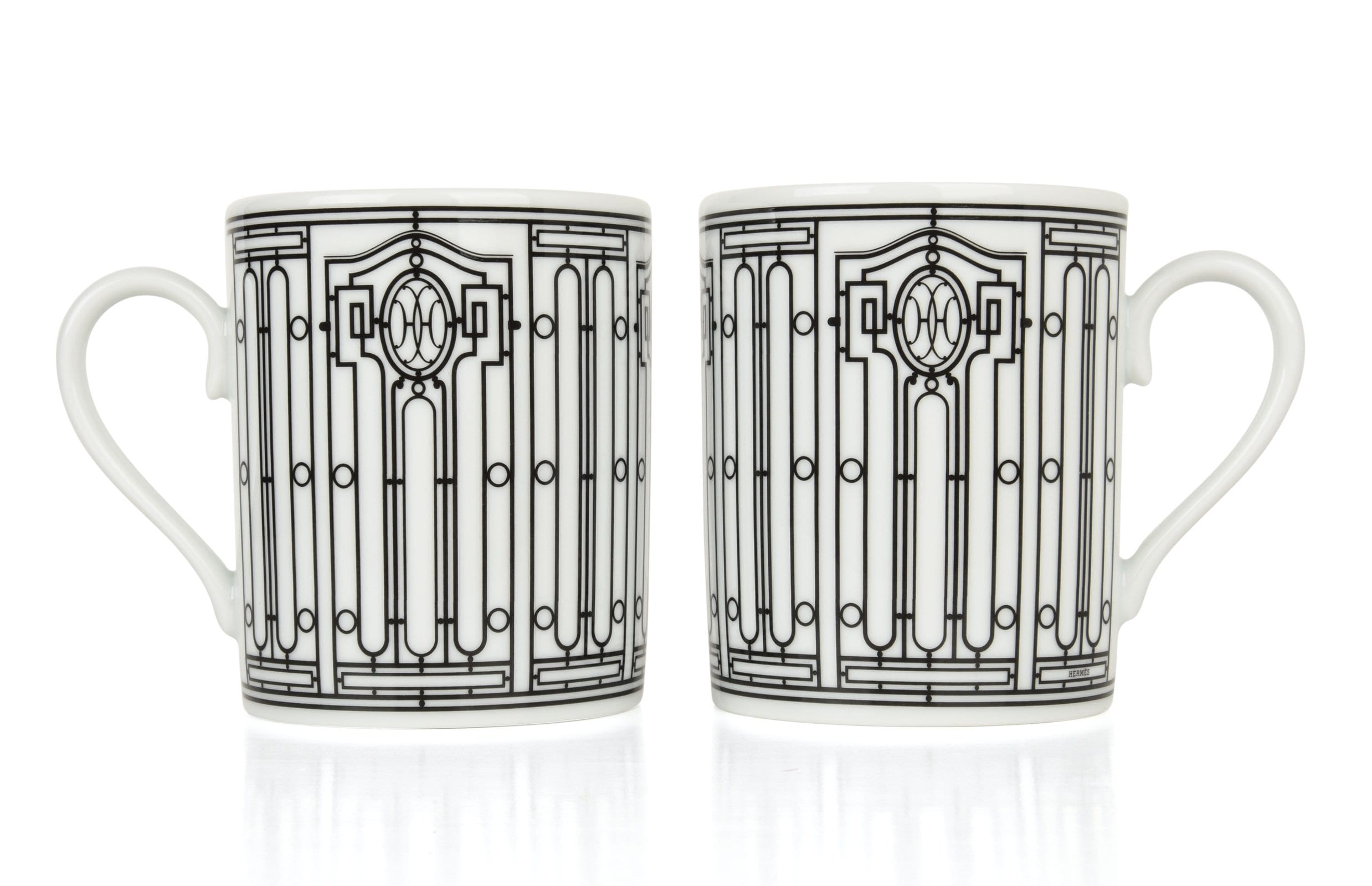 Hermes H Deco Mugs White and Black Set of Two new - mightychic