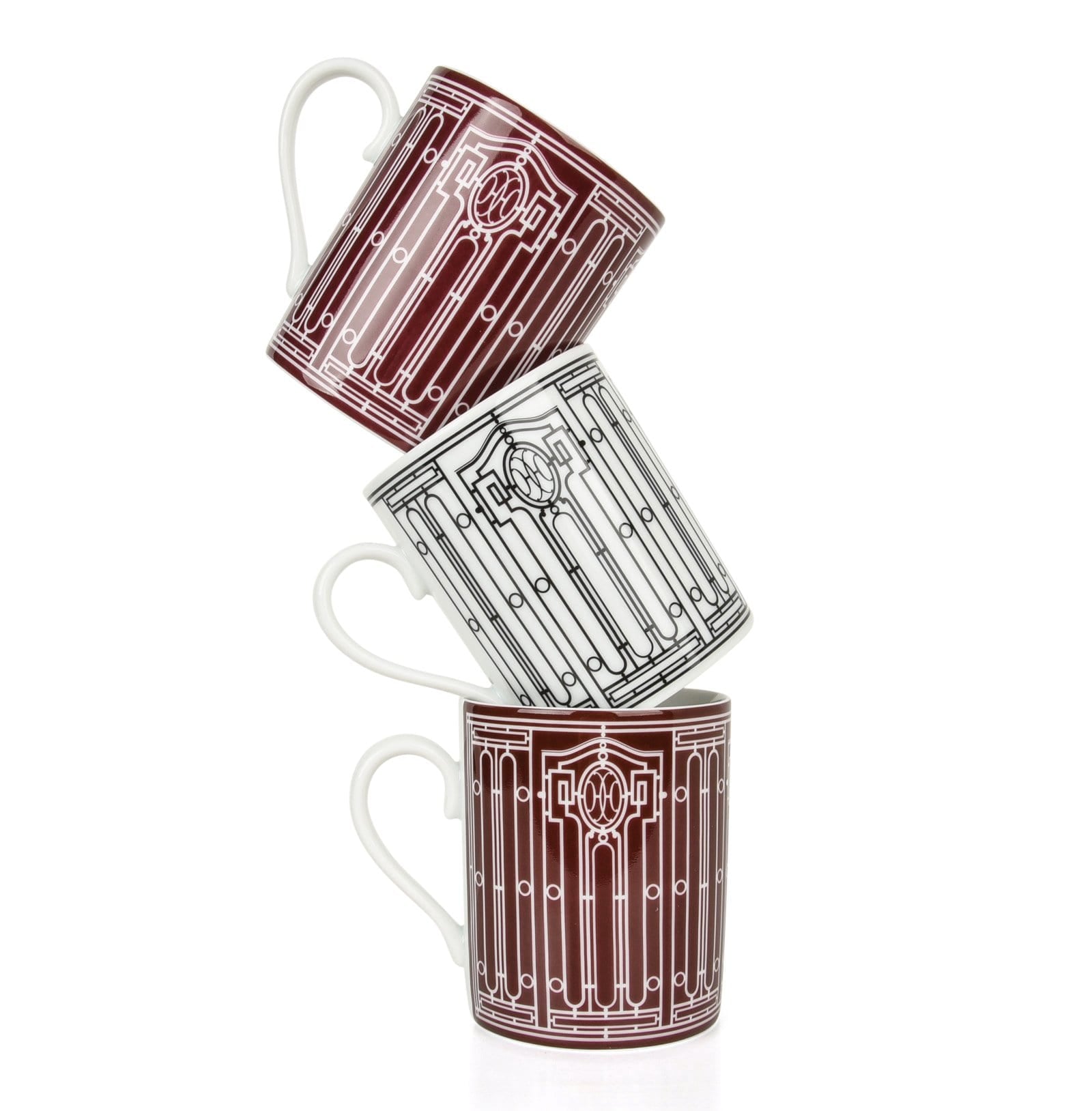 Hermes H Deco Mugs Rouge with White Set of 2 new - mightychic