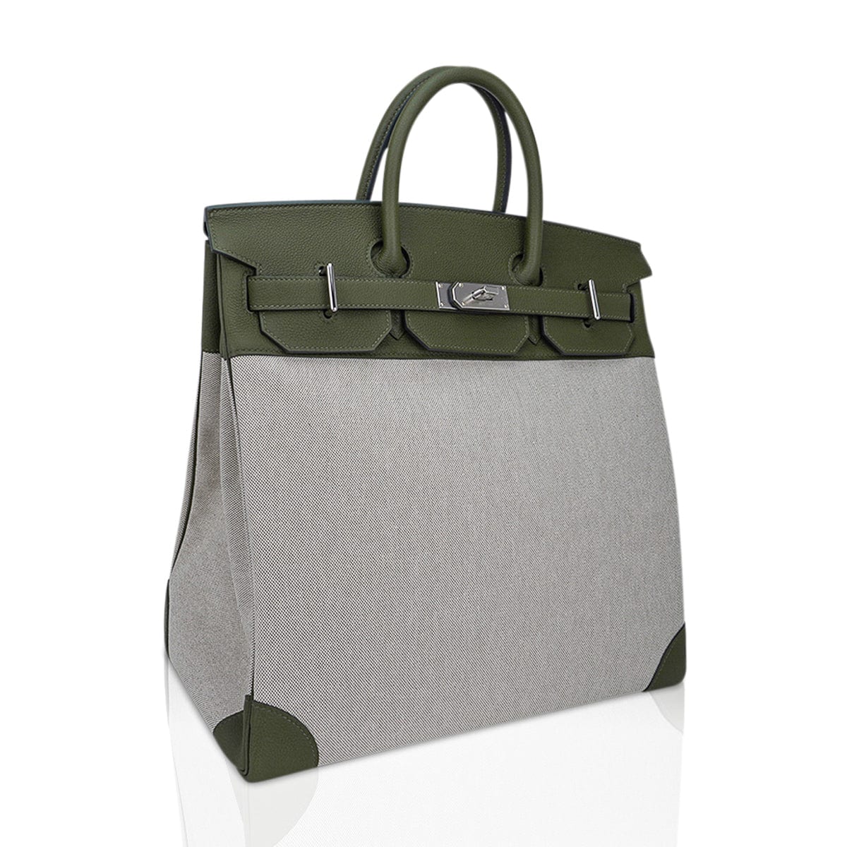 Hermes HAC Birkin 40 Bag Vert Veronese Togo Leather & Ecru Vert Amande Toile with Palladium Hardware