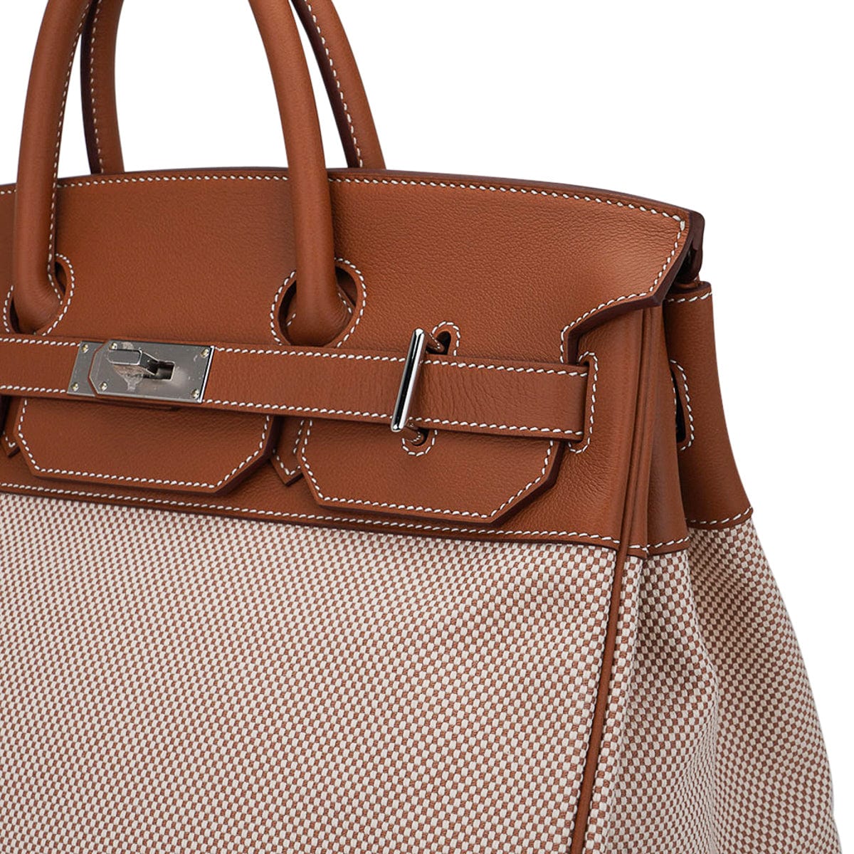 Hermes HAC Birkin Bag Toile and Brown Evercolor with Palladium