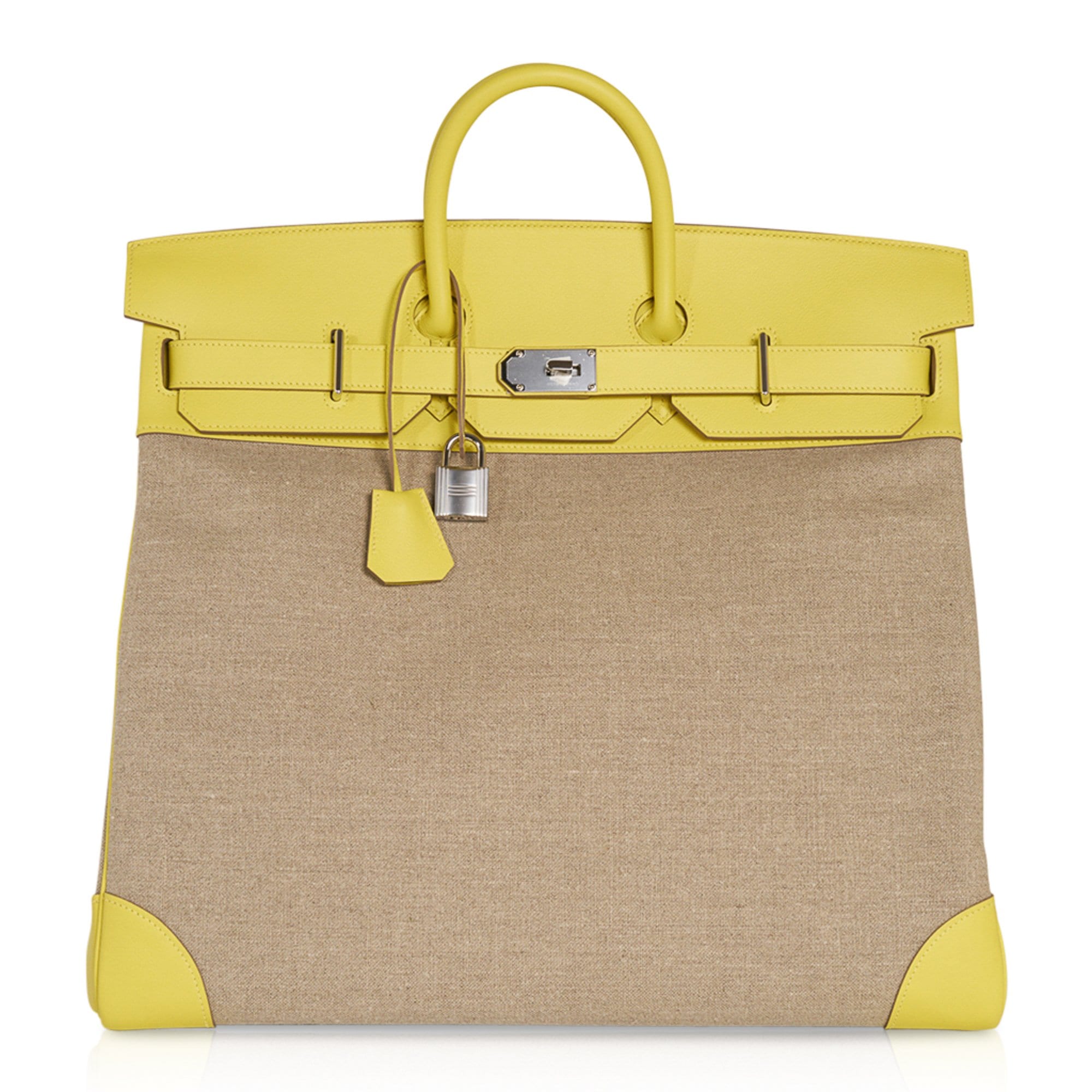 Hermes Hac 50 Bag Lime Evercolor Ficelle Toile Palladium Hardware –  Mightychic