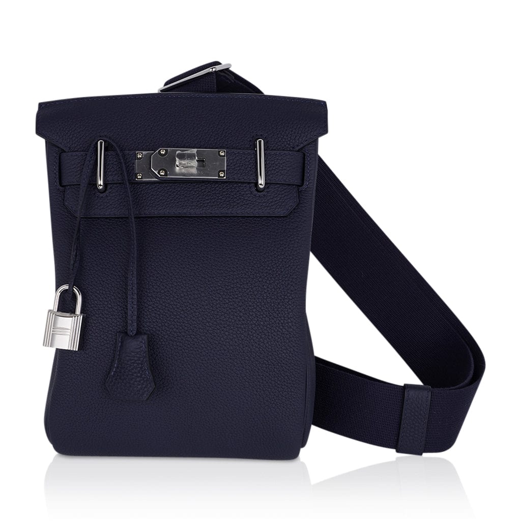 Hermes Hac a Dos PM Backpack Men's Bag Bleu Nuit Togo Palladium