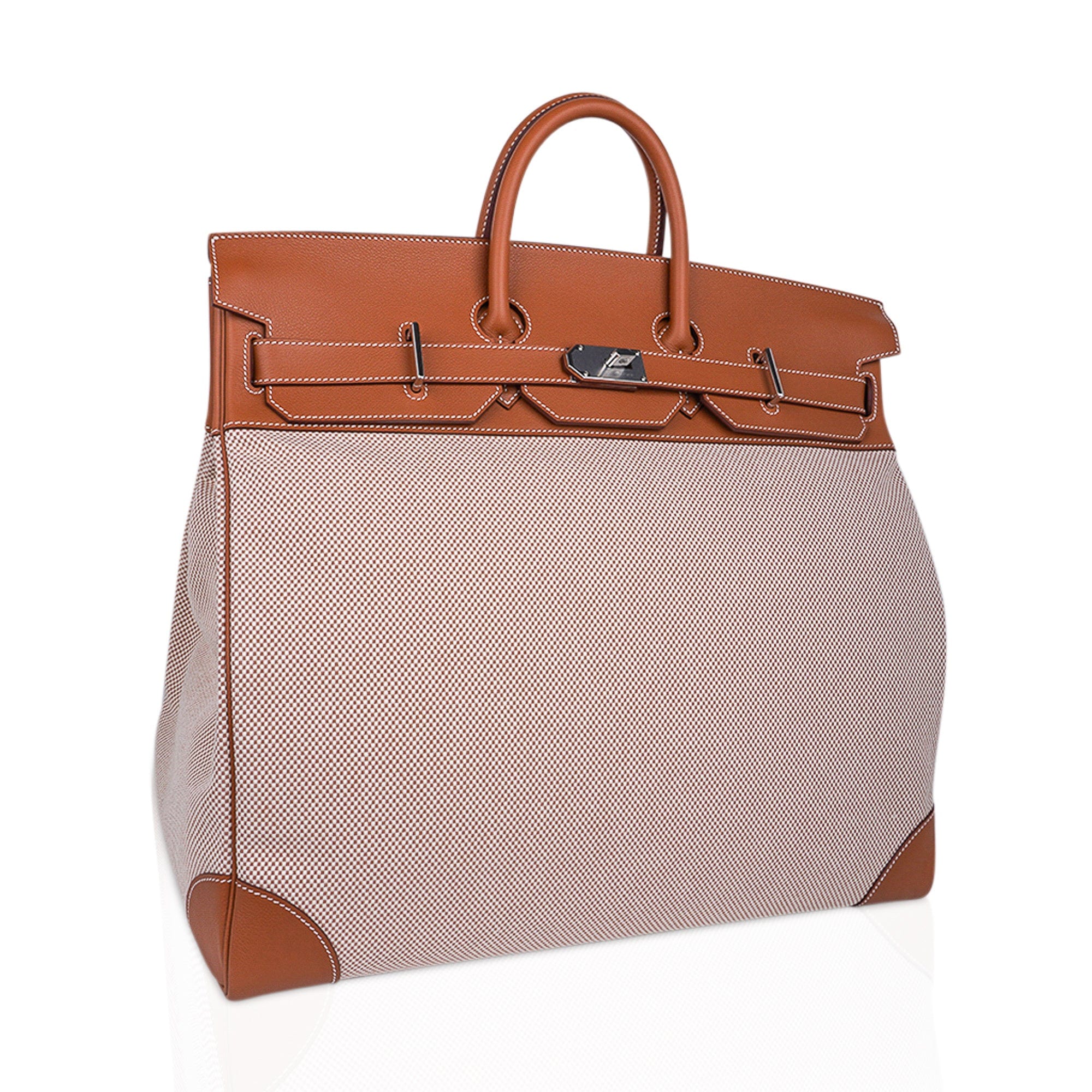 Haut à courroies Hermès HAC bag 50 In canvas and brown leather Beige Cloth  ref.361078 - Joli Closet