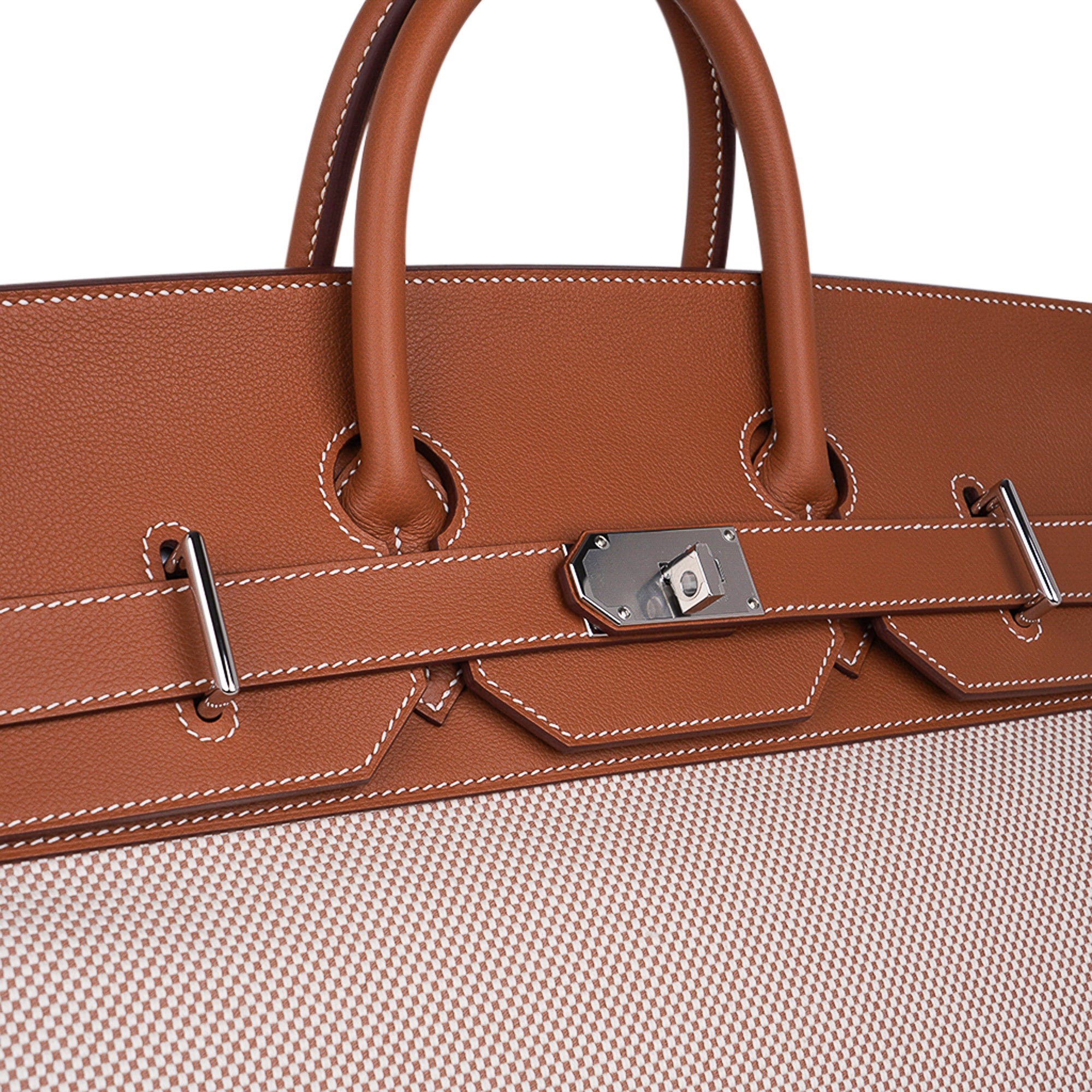 Hermes HAC Birkin 50 Bag Criss Cross Toile Gold Evercolor Leather with Palladium