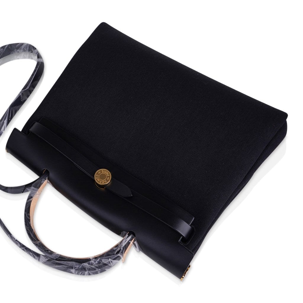Hermès Ecru Toile and Black Leather Chaîne d'Ancre Herbag 31