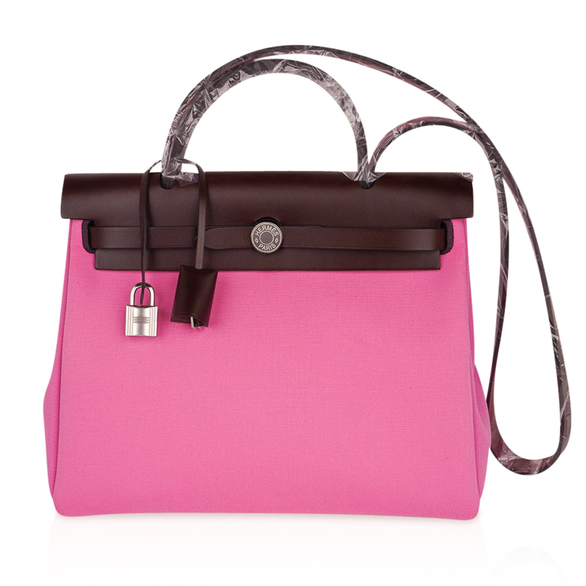 Hermes Herbag Pink Cloth Handbags  Handbag outfit, Pink bag, Hermes  handbags