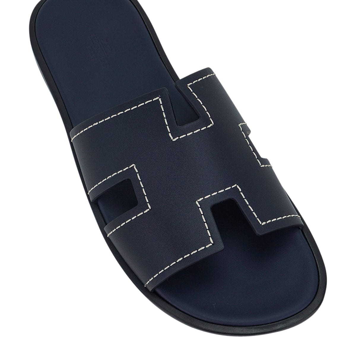 Hermes Izmir Sandal Men's Shoes Blue Marine/White Topstitch 43.5 / 10.5