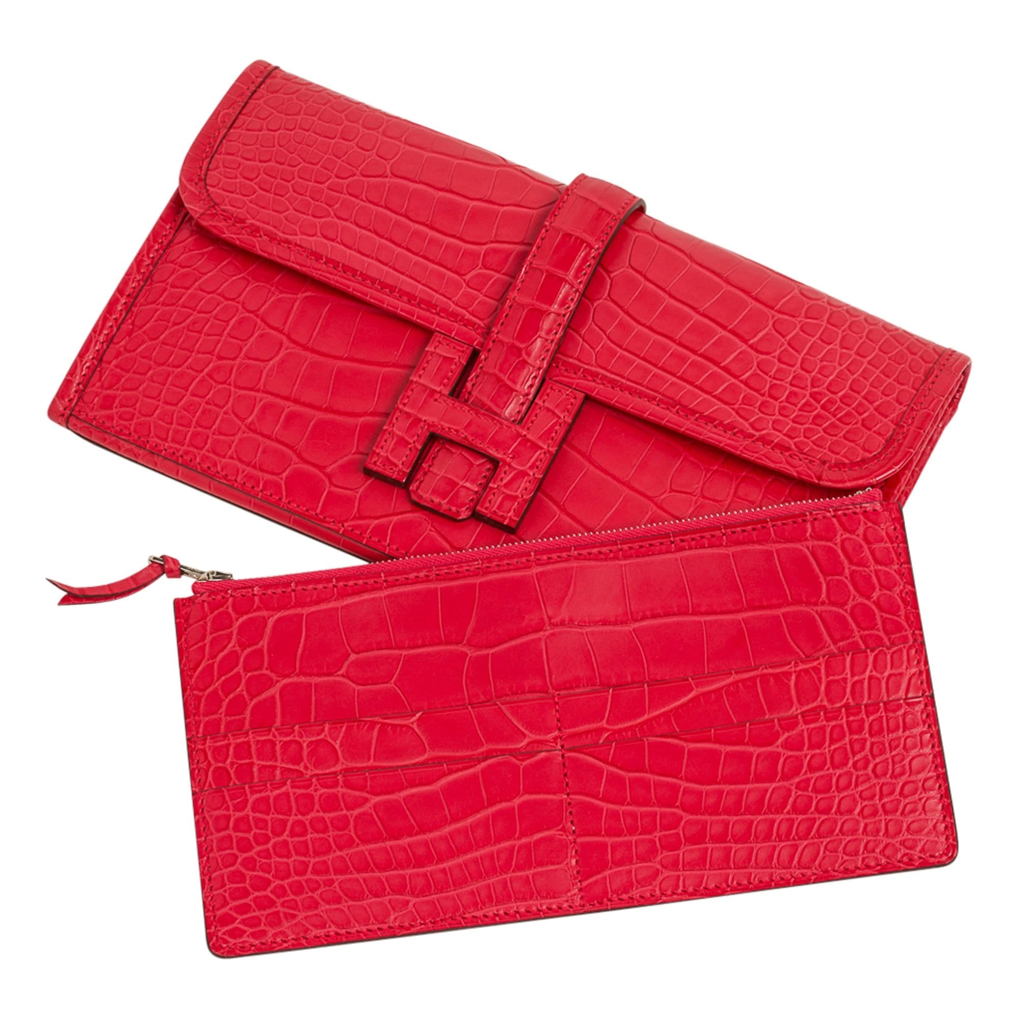 Hermes Jige Duo Wallet / Clutch Rose Extreme Matte Alligator New –  Mightychic
