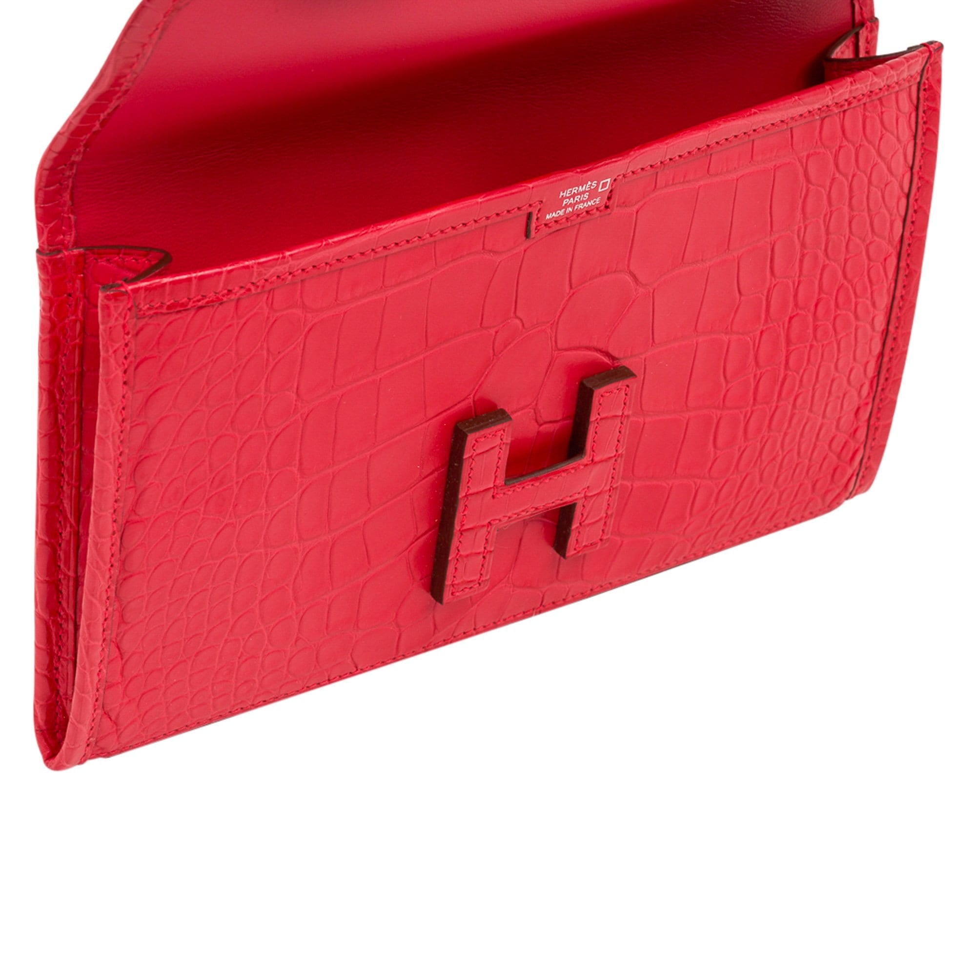 Hermes Jige Duo Wallet / Clutch Rose Extreme Matte Alligator New –  Mightychic
